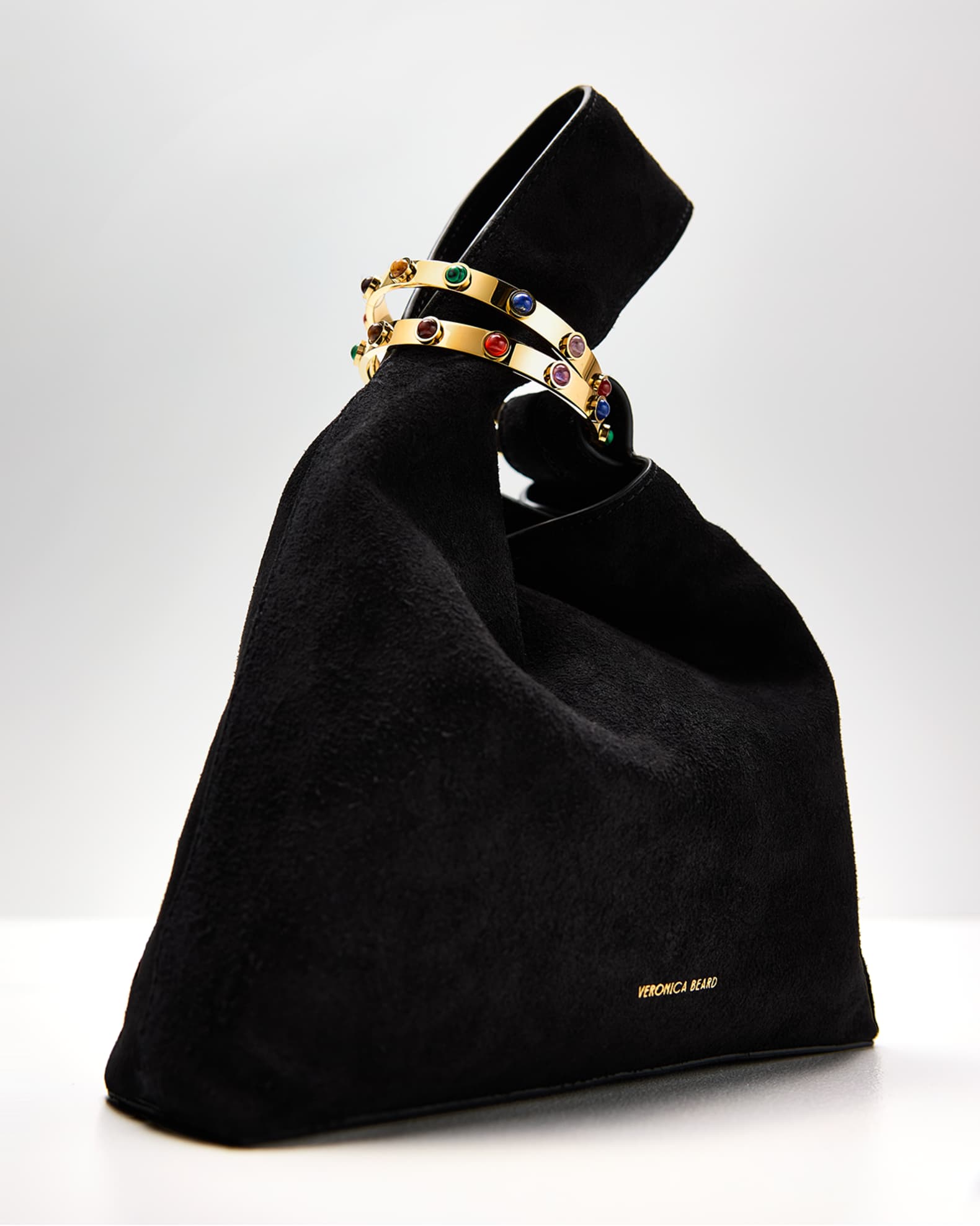 Veronica Beard Swing Bracelet-Embellished Suede Wristlet Bag