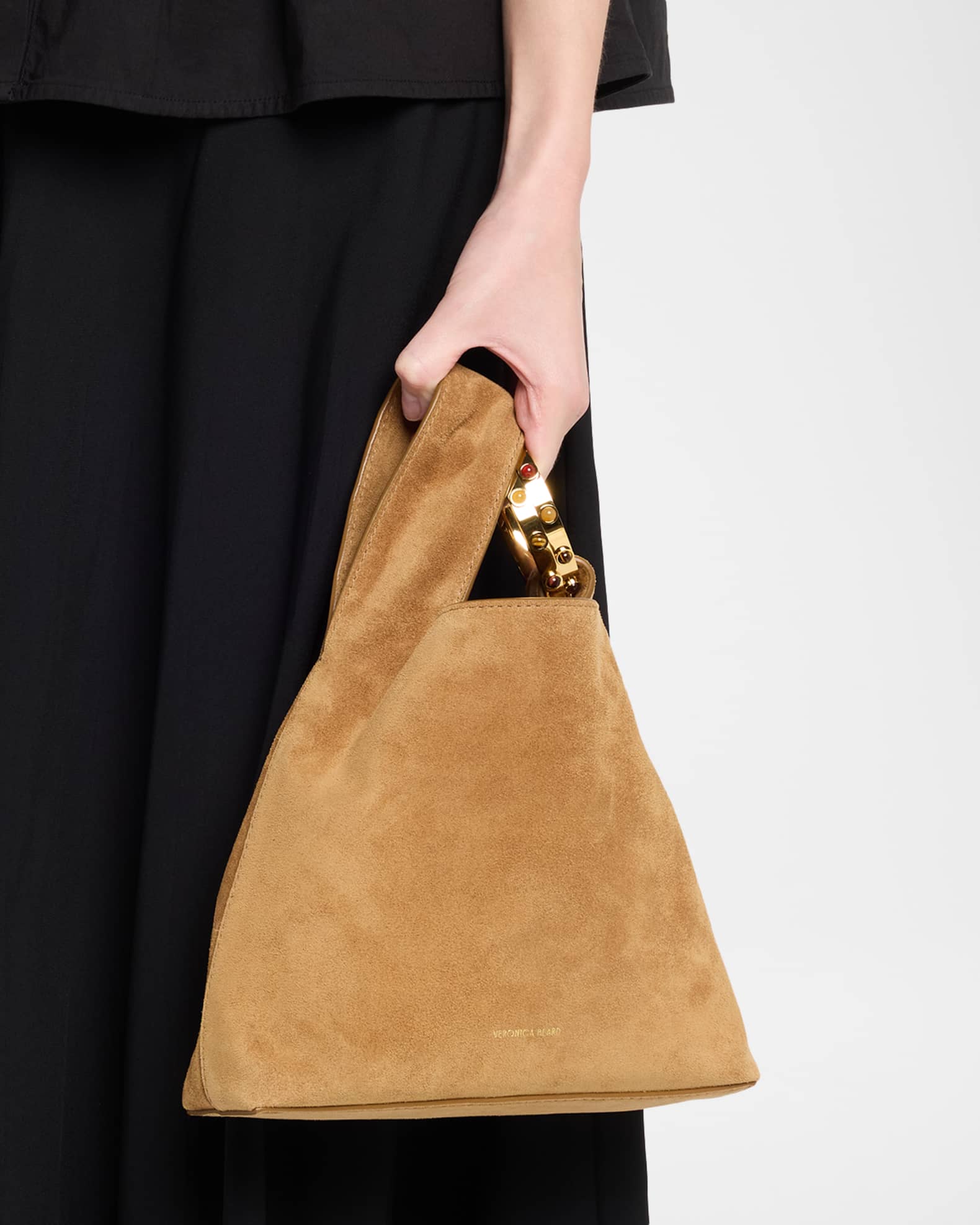 Veronica Beard Swing Bracelet-Embellished Suede Wristlet Bag