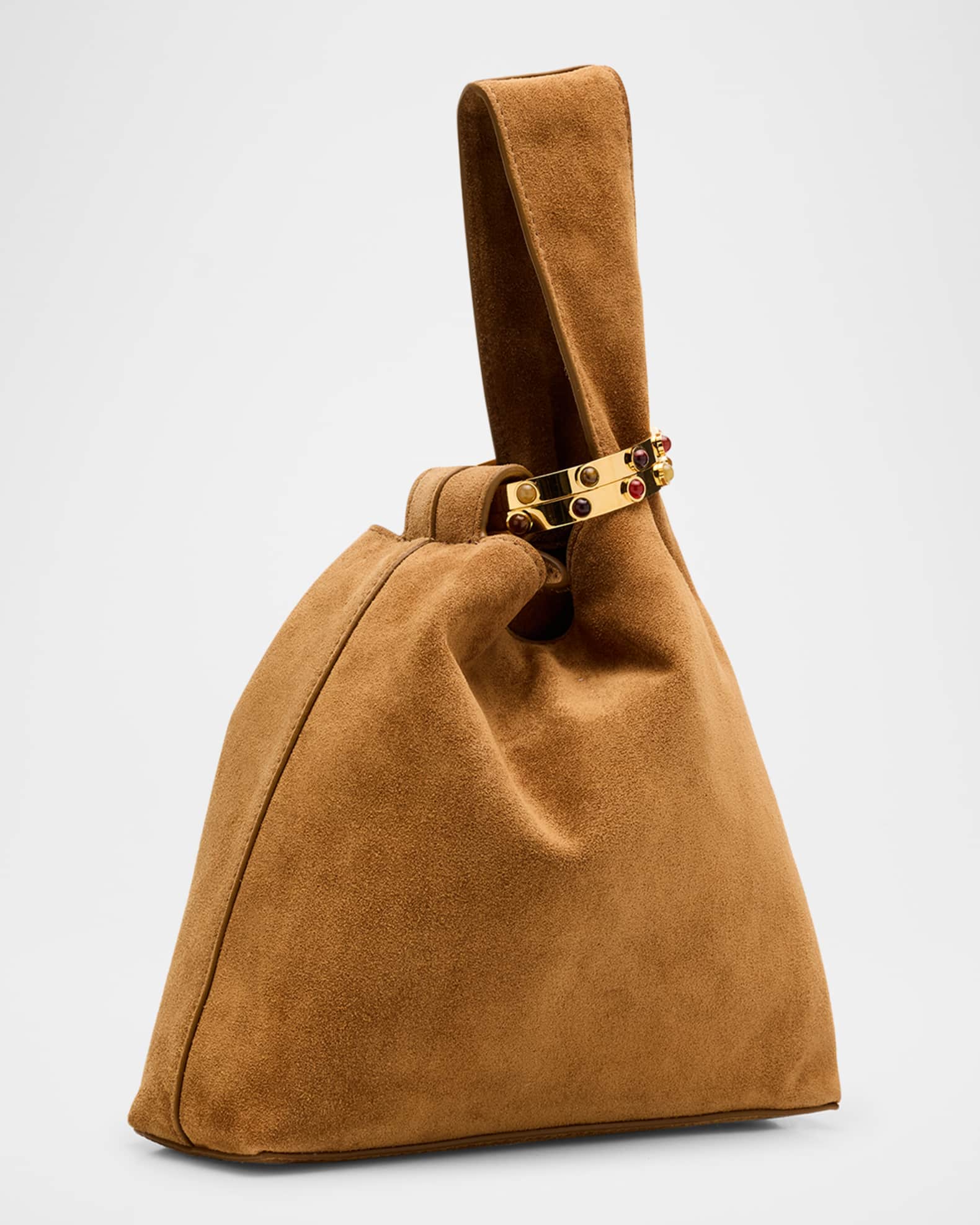 Veronica Beard Swing Bracelet-Embellished Suede Wristlet Bag