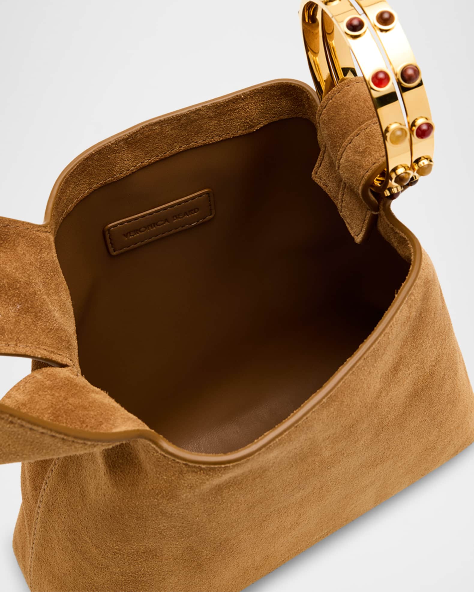 Veronica Beard Swing Bracelet-Embellished Suede Wristlet Bag