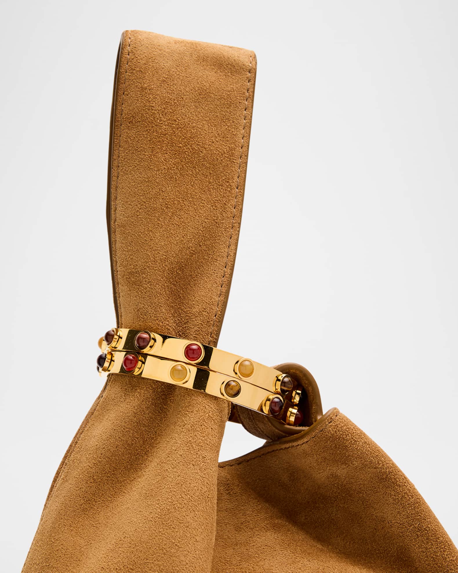 Veronica Beard Swing Bracelet-Embellished Suede Wristlet Bag