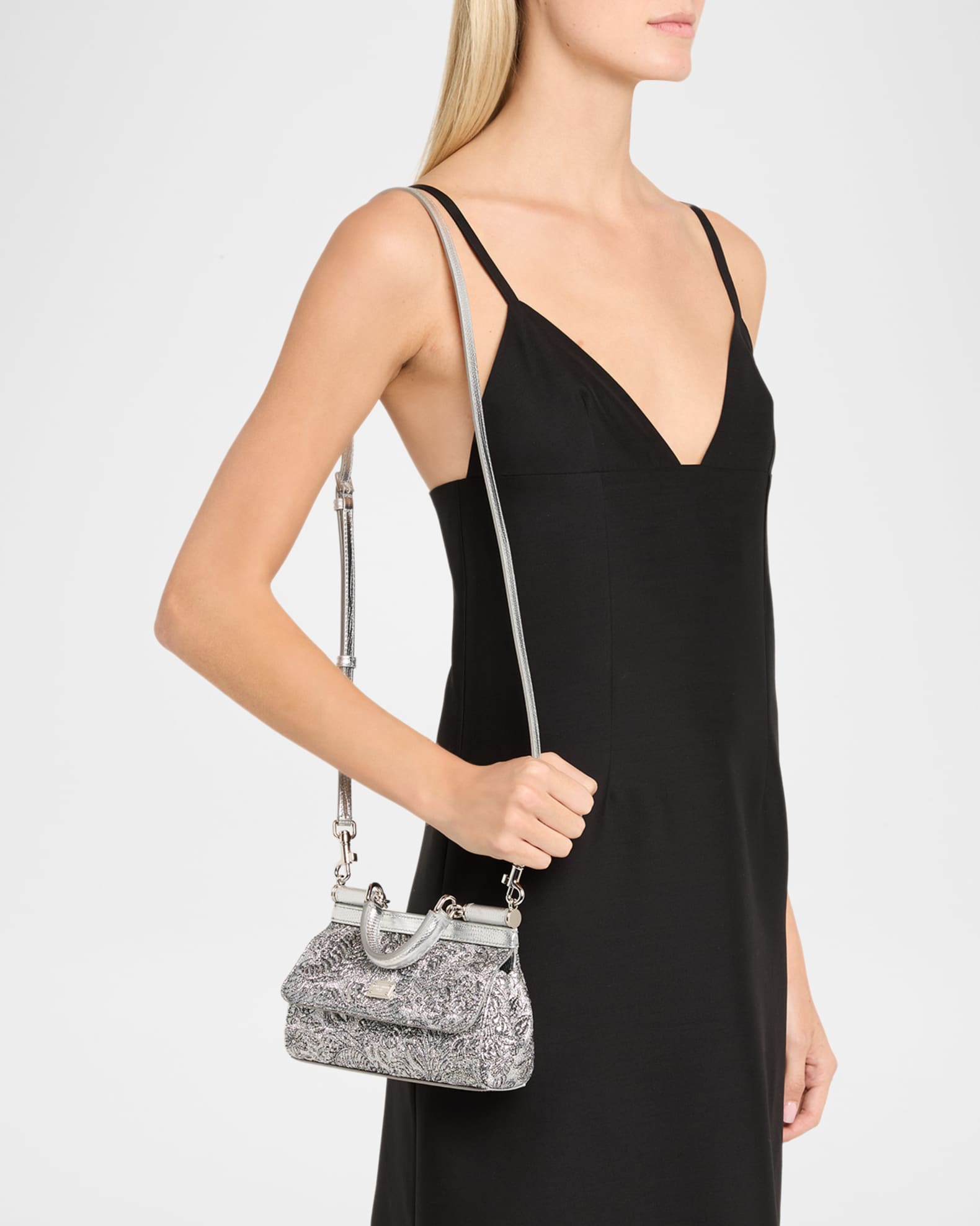 Dolce&Gabbana Sicily Small Metallic Brocade Top-Handle Bag