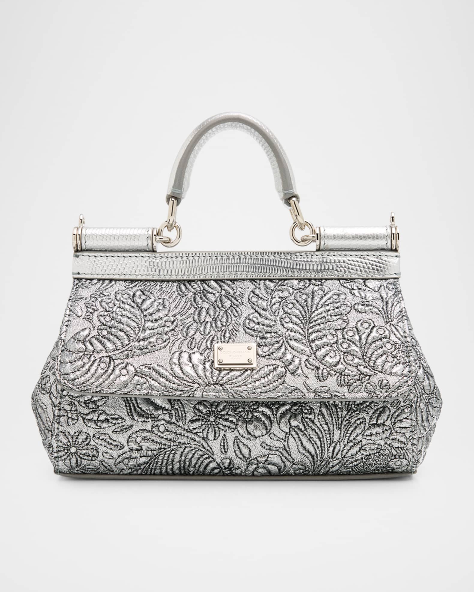 Dolce&Gabbana Sicily Small Metallic Brocade Top-Handle Bag