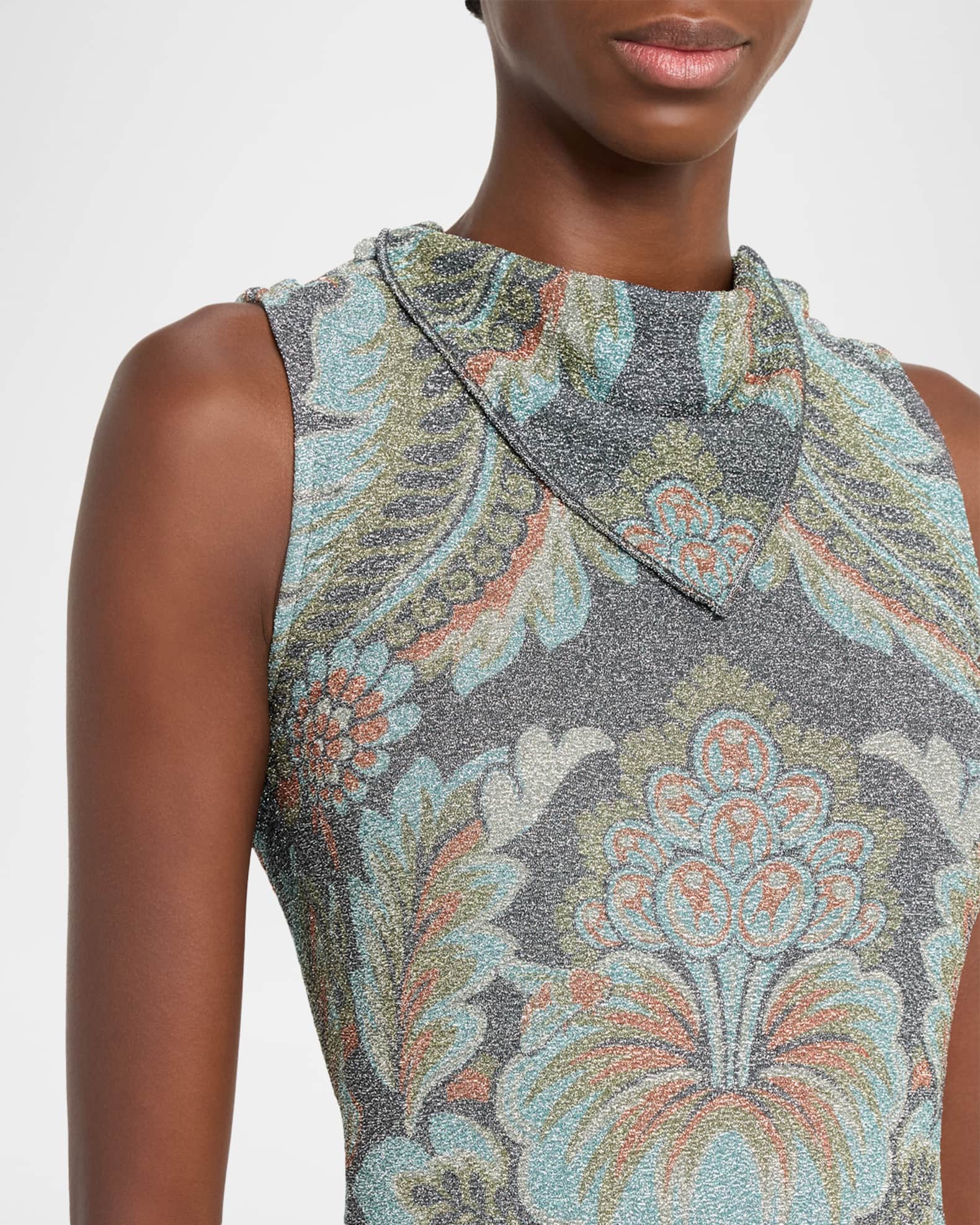 Etro Metallic Paisley Sleeveless Midi Mermaid Dress | Neiman Marcus