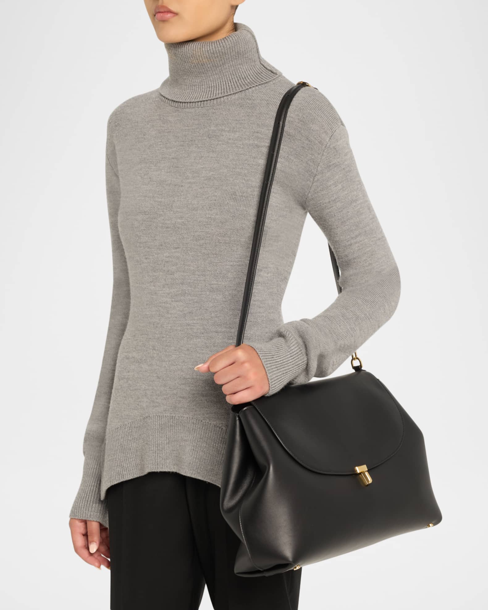 Toteme T-Lock Smooth Calf Leather Satchel Bag | Neiman Marcus