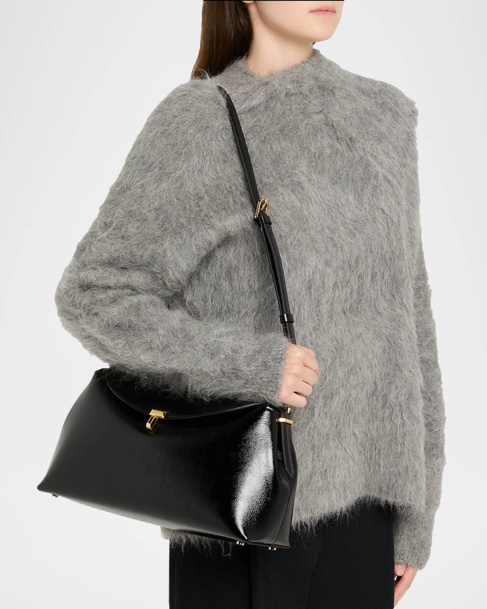 Toteme T-Lock Naplack Leather Top-Handle Bag | Neiman Marcus