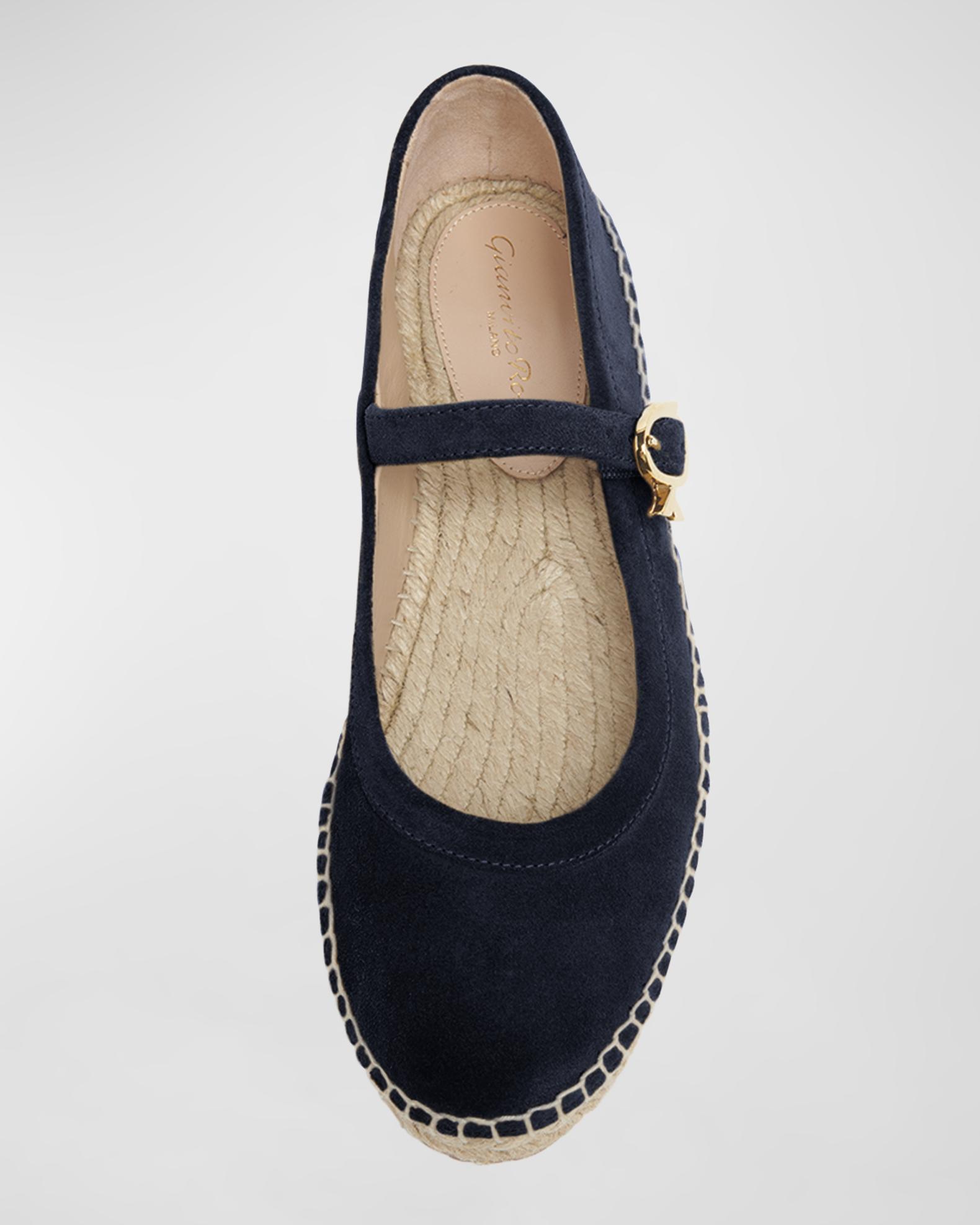 Gianvito Rossi ロッシ スエード メリージェーン ブラック 39 Gianvito Rossi Suede Mary Jane Ballerina Espadrilles | Neiman Marcus