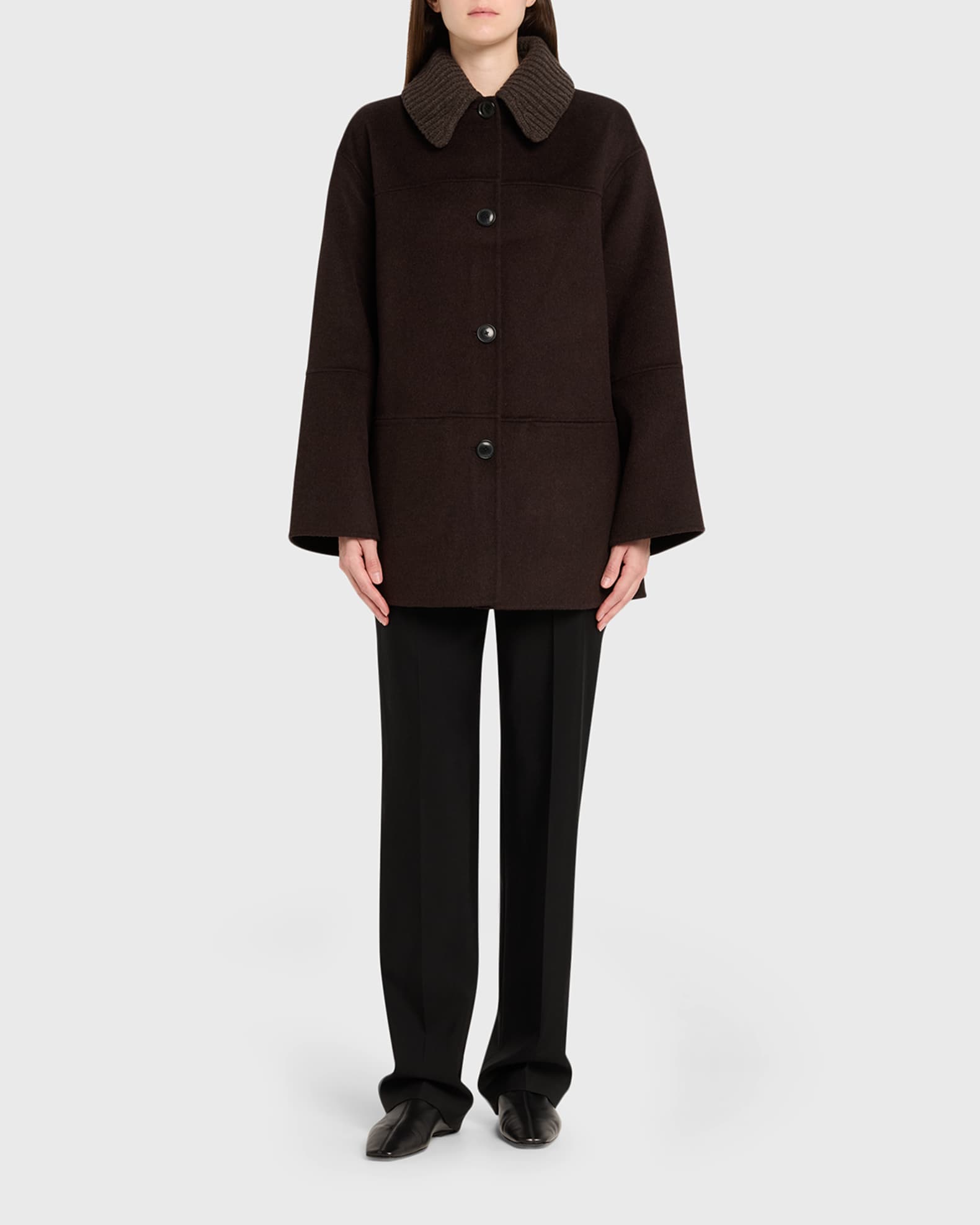 Proenza Schouler Lisa Double-Face Wool Coat with Removable Collar