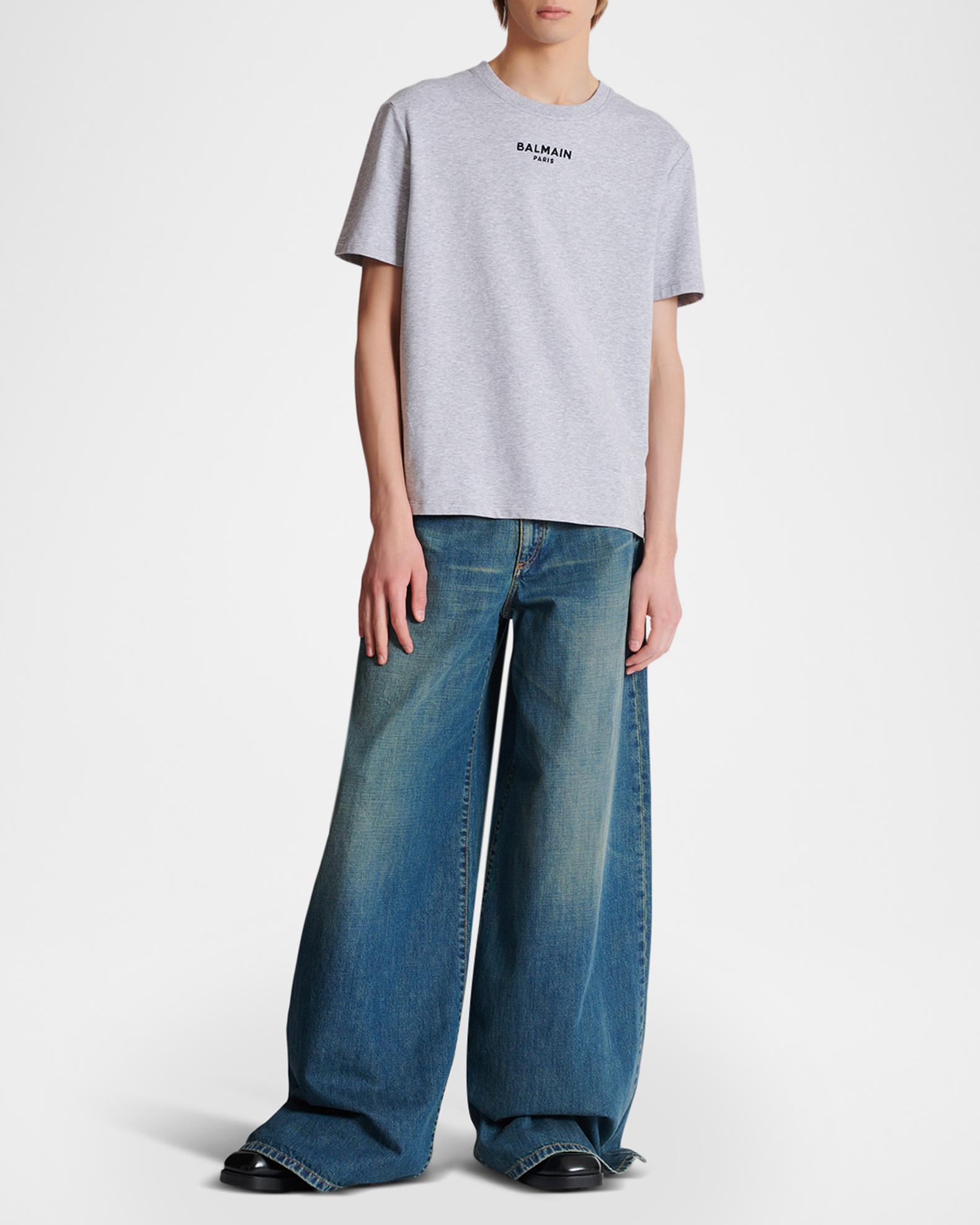 Balmain Men's Embroidered Small Logo Heathered T-Shirt | Neiman Marcus