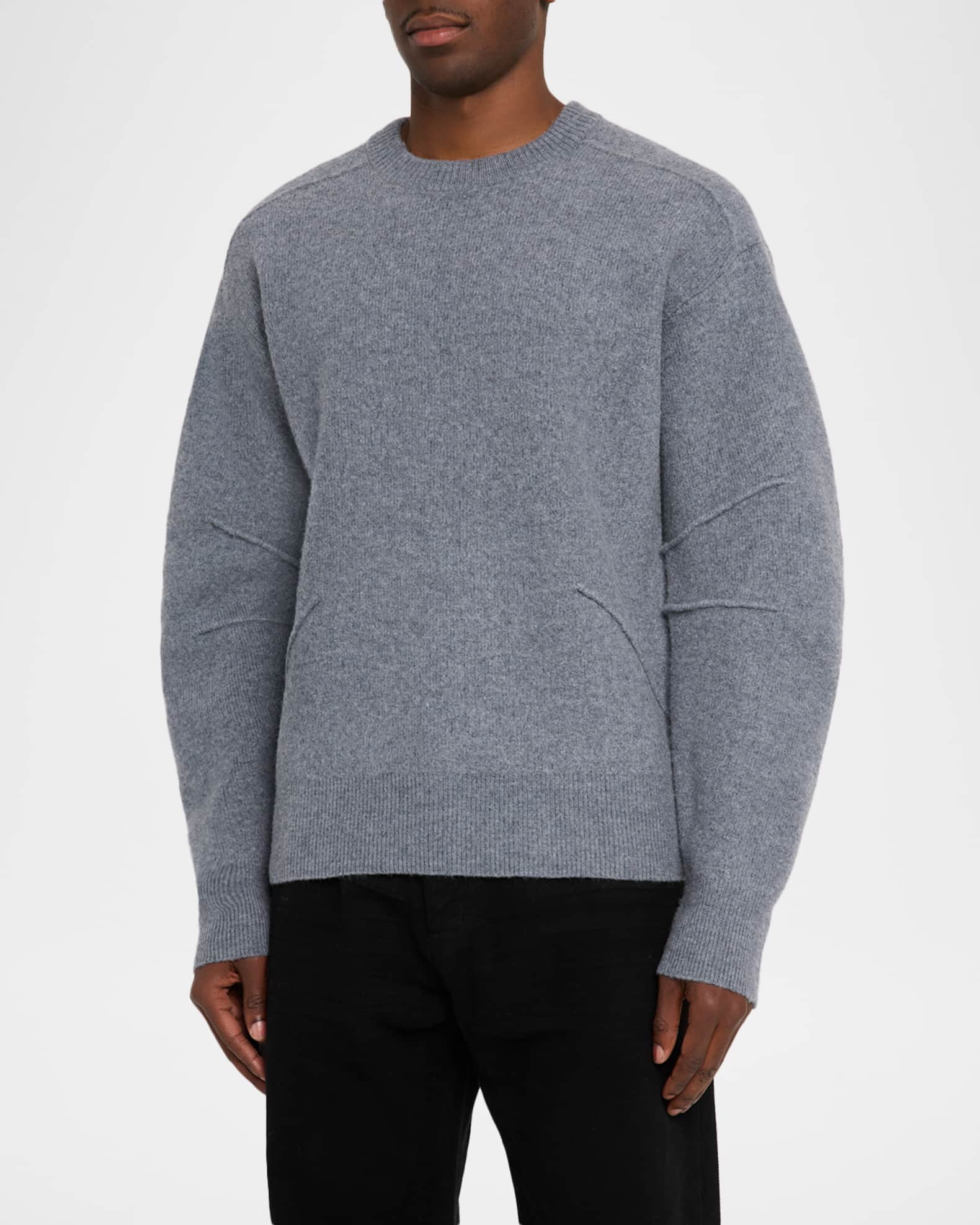 Helmut Lang Men's Pintuck Seam Boiled Wool Crewneck Sweater