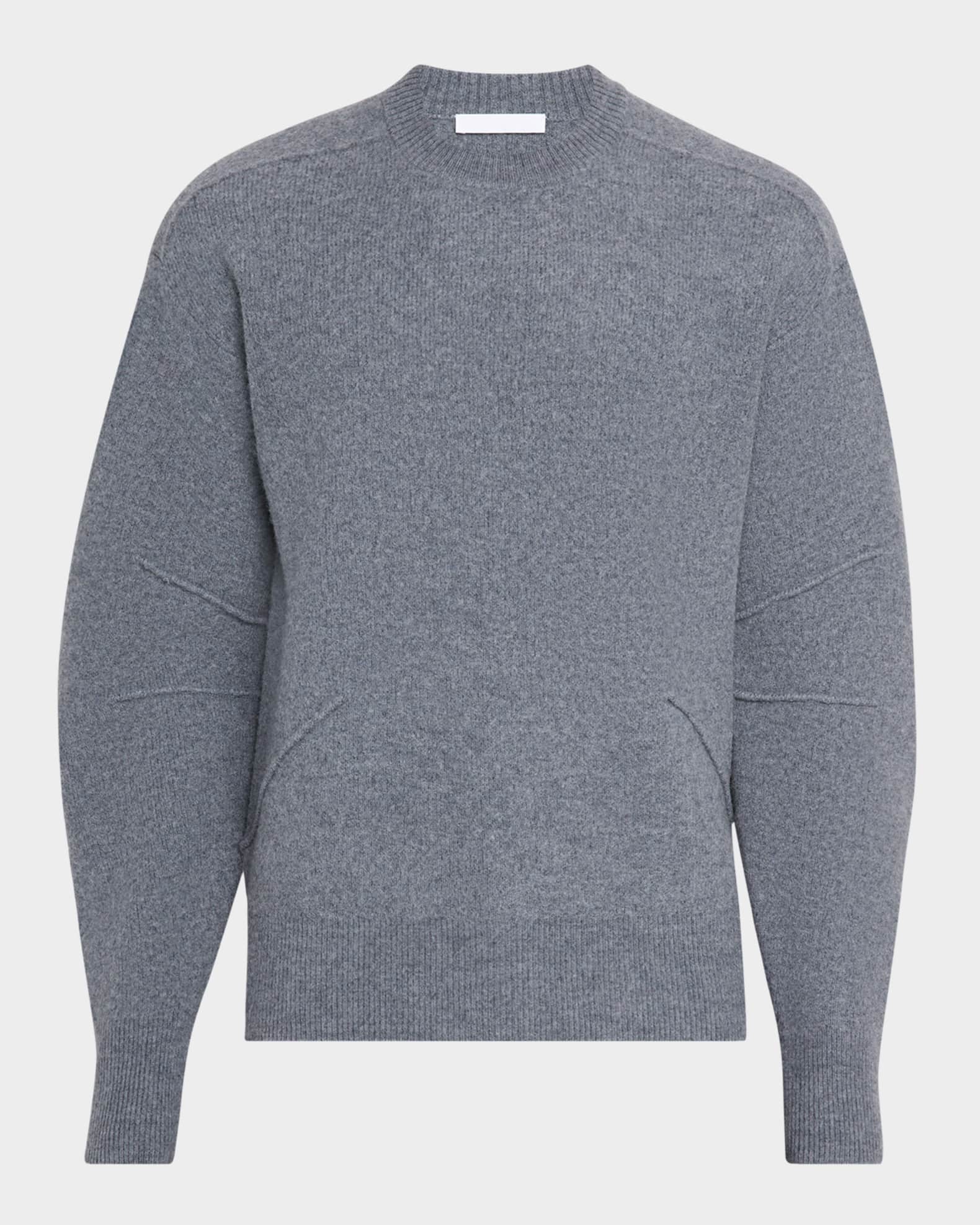 Helmut Lang Men's Pintuck Seam Boiled Wool Crewneck Sweater