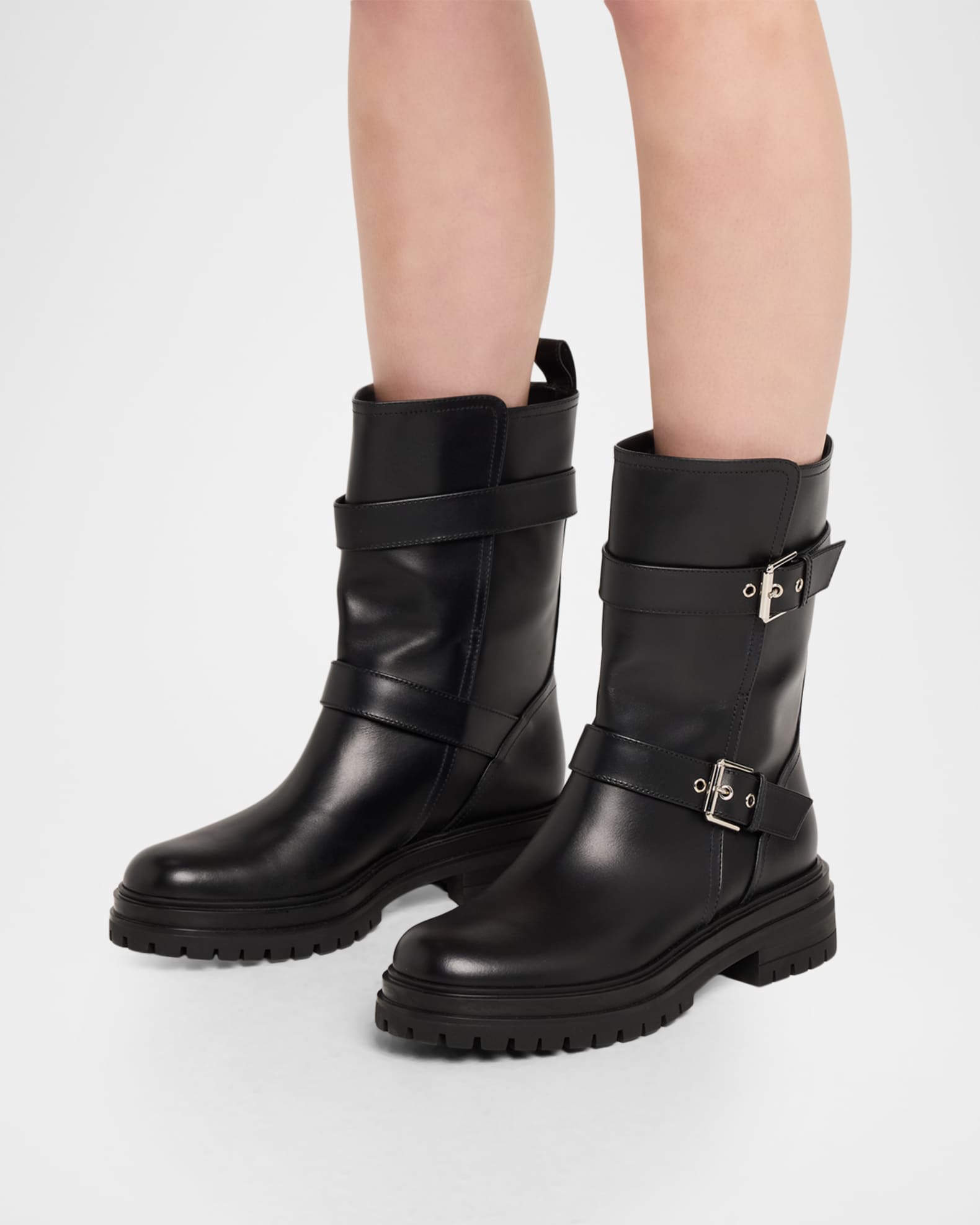 megumegu3 美品 Gianvito Rossi レザーヒールブーツ Gianvito Rossi Thiago Leather Mid-Calf Biker Boots | Neiman Marcus