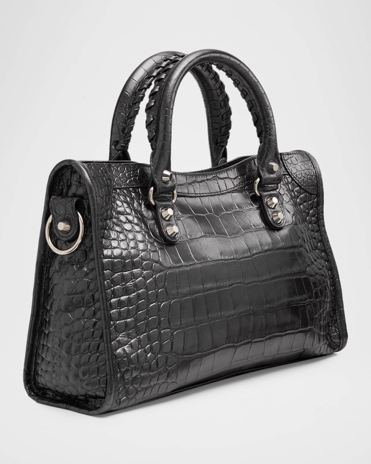 Balenciaga Le City Small Croc-Embossed Leather Top-Handle Bag