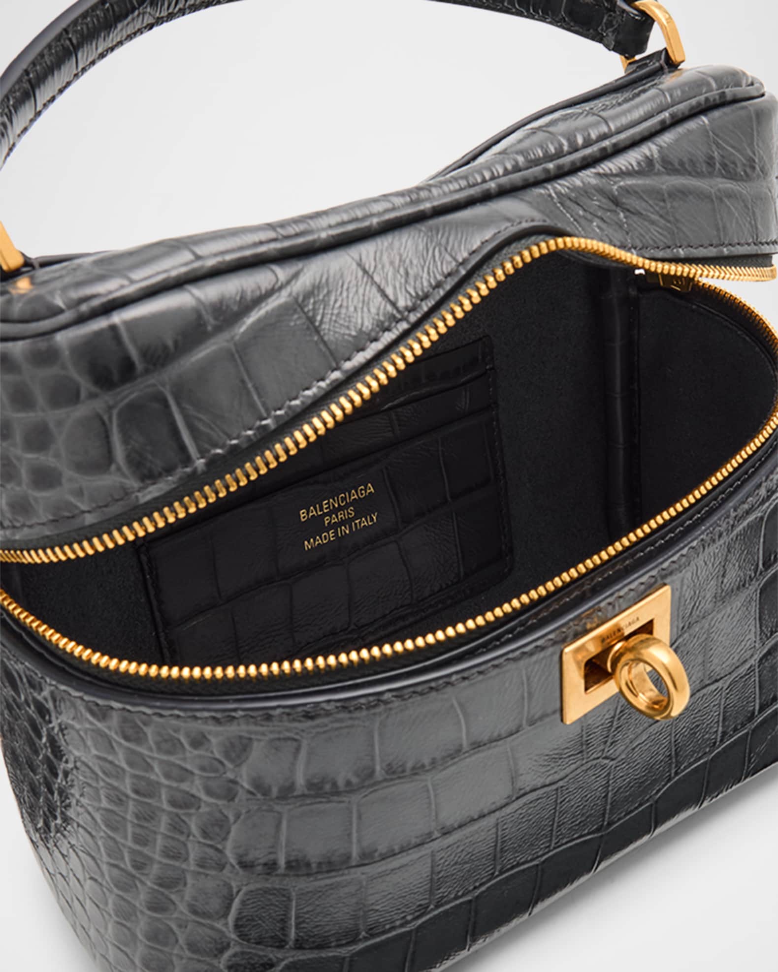 Balenciaga Rodeo Croc-Embossed Leather Vanity Top-Handle Bag