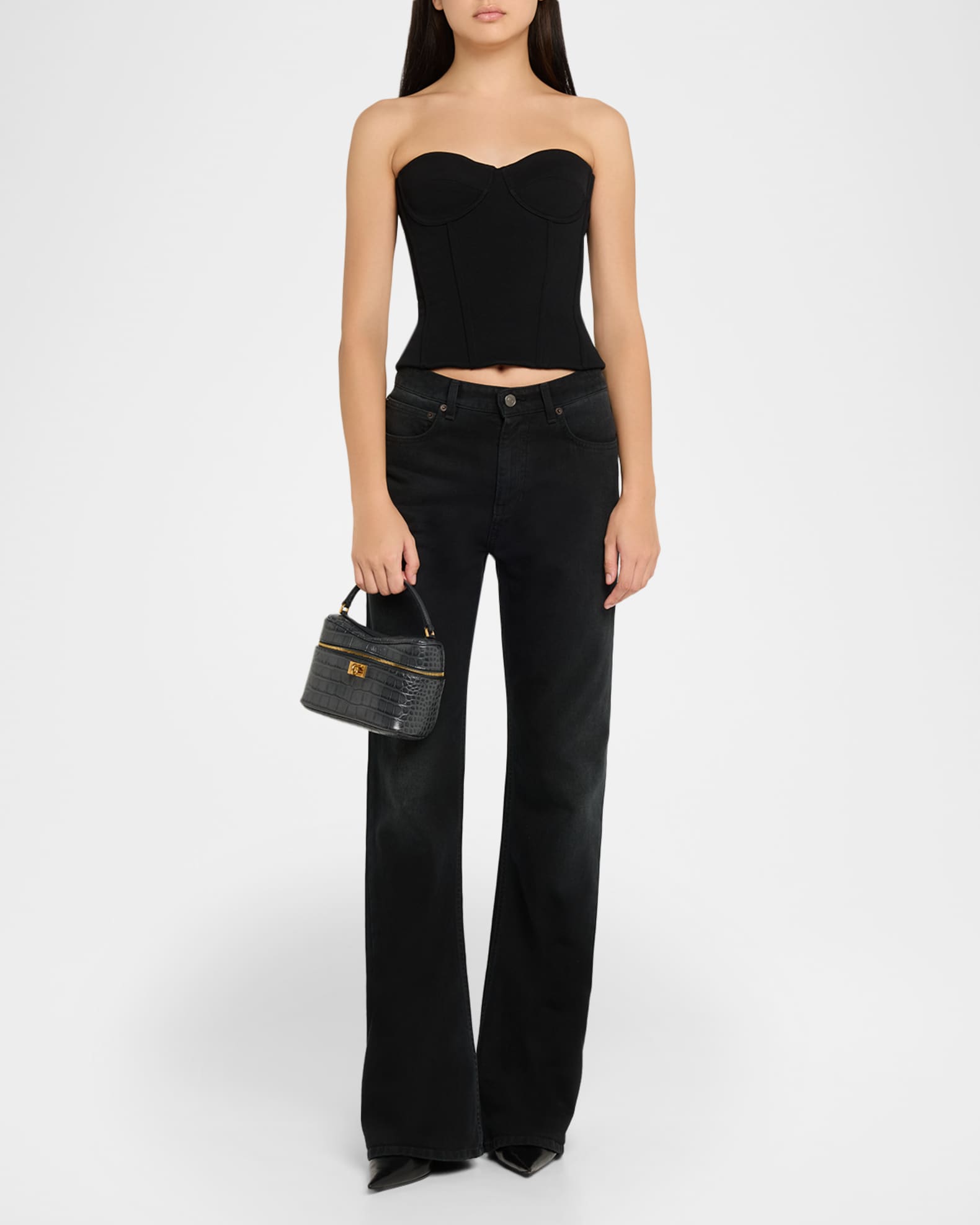 Balenciaga Rodeo Croc-Embossed Leather Vanity Top-Handle Bag