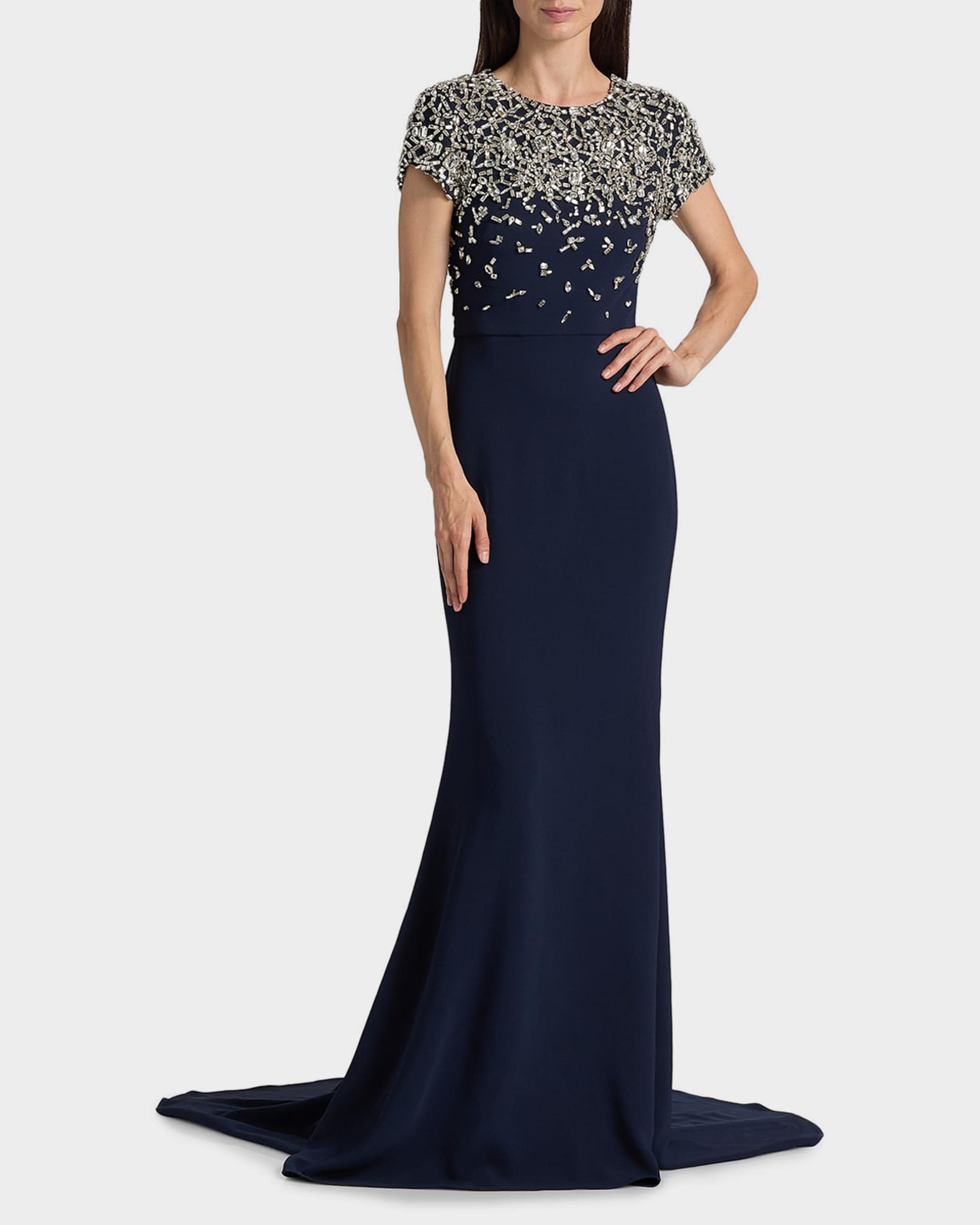 Oscar de La Renta Mosaic Crystal Embroidered Cady Gown - Red