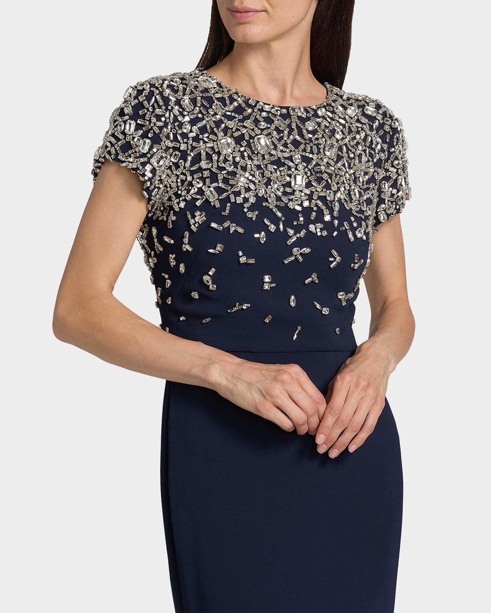 oscar de la renta crystal embroidered grid cocktail dress CRYSTAL GRID CAP SLEEVE DRESS