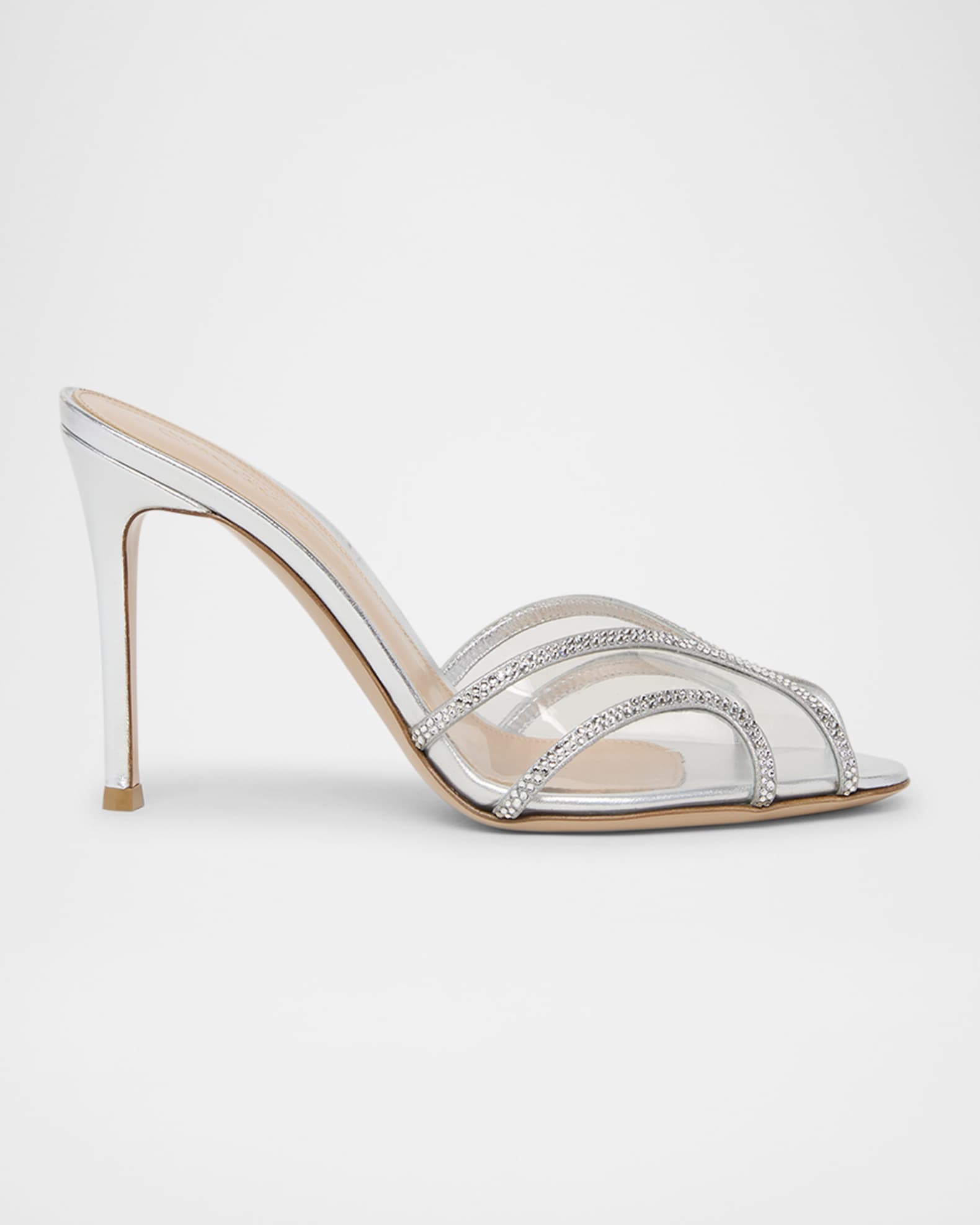 Gianvito Rossi Organza Embellished Plexi Slide Mule Pumps | Neiman