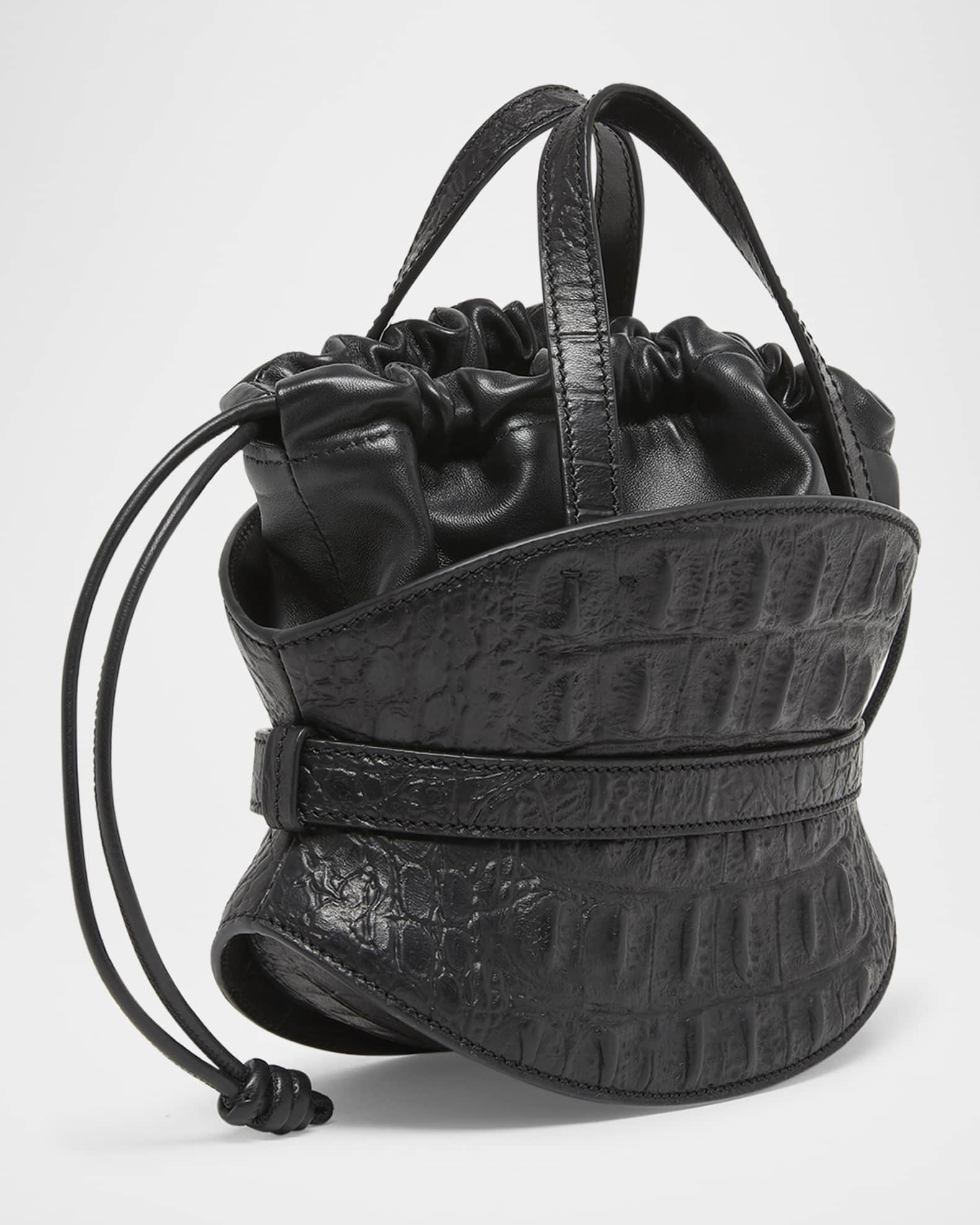 Balmain Shuffle Mini Belted Shoulder Bag in Croc-Embossed Leather