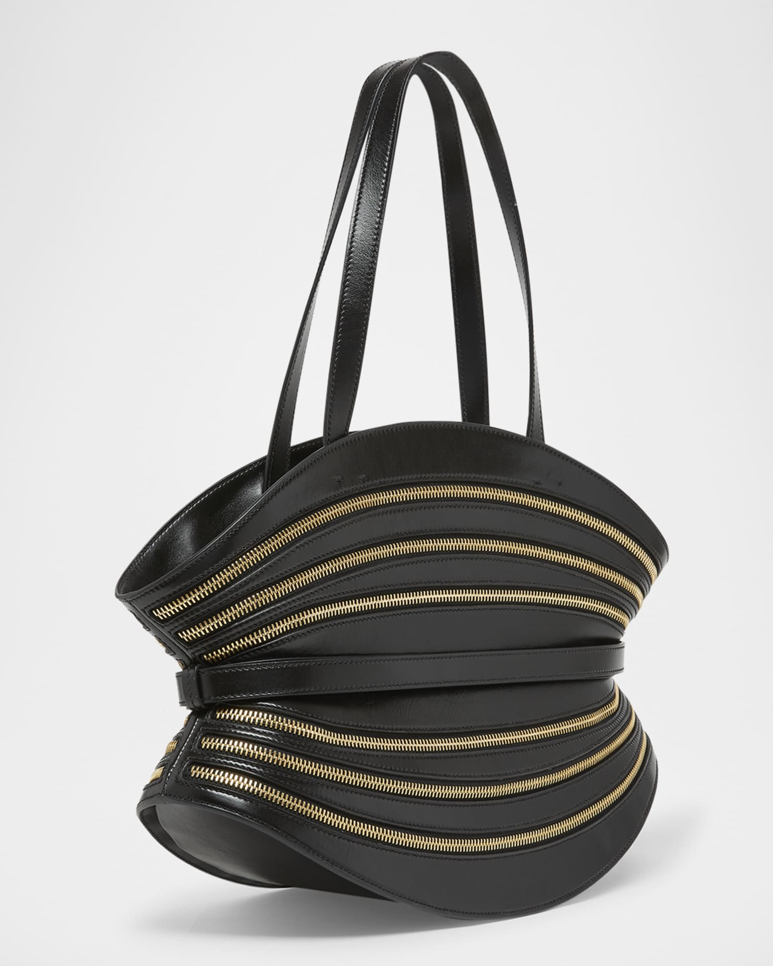 Balmain Shuffle Medium Belted Zipper Shoulder Bag in Leather