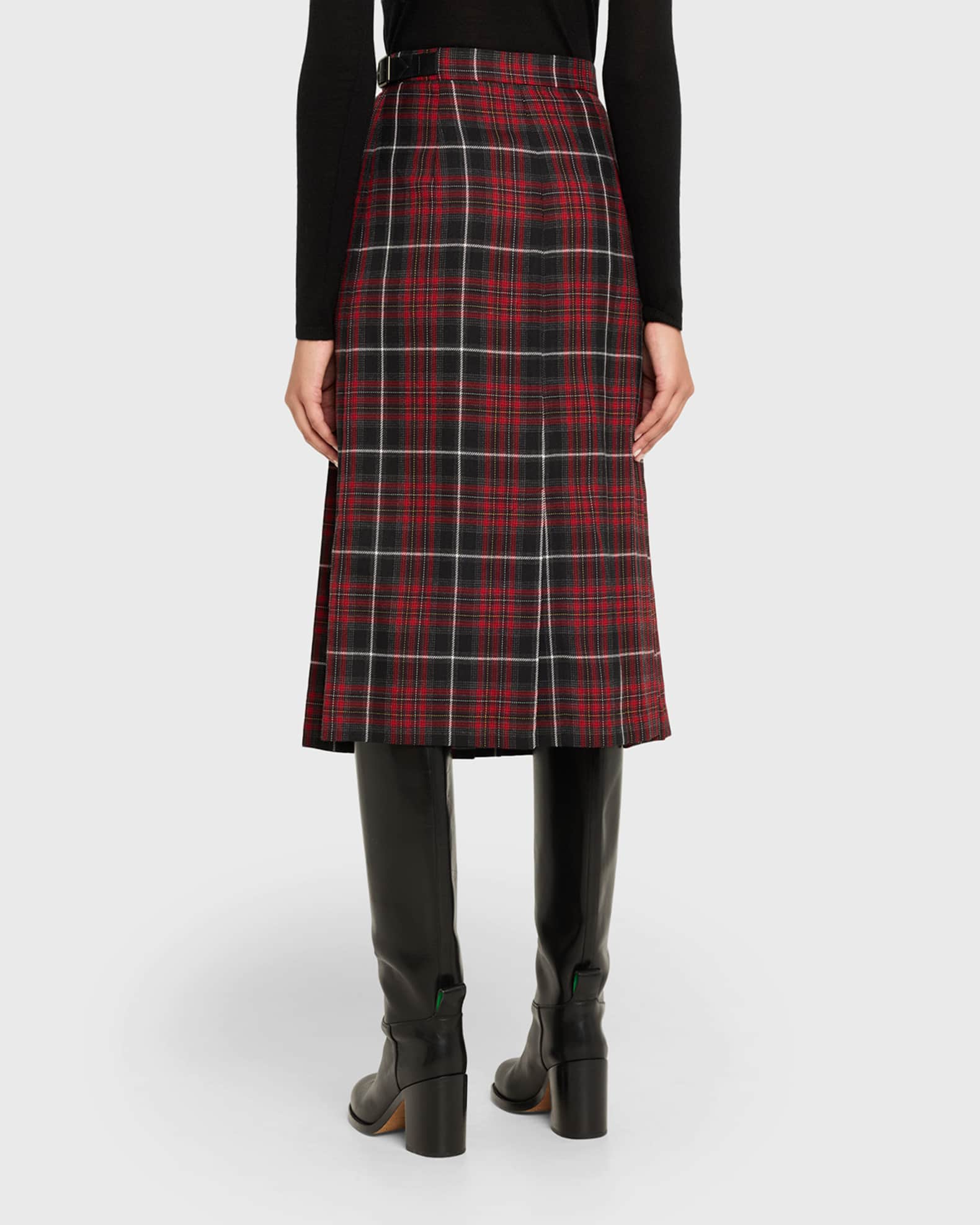 Burberry Check Pleated Wrap Midi Skirt | Neiman Marcus