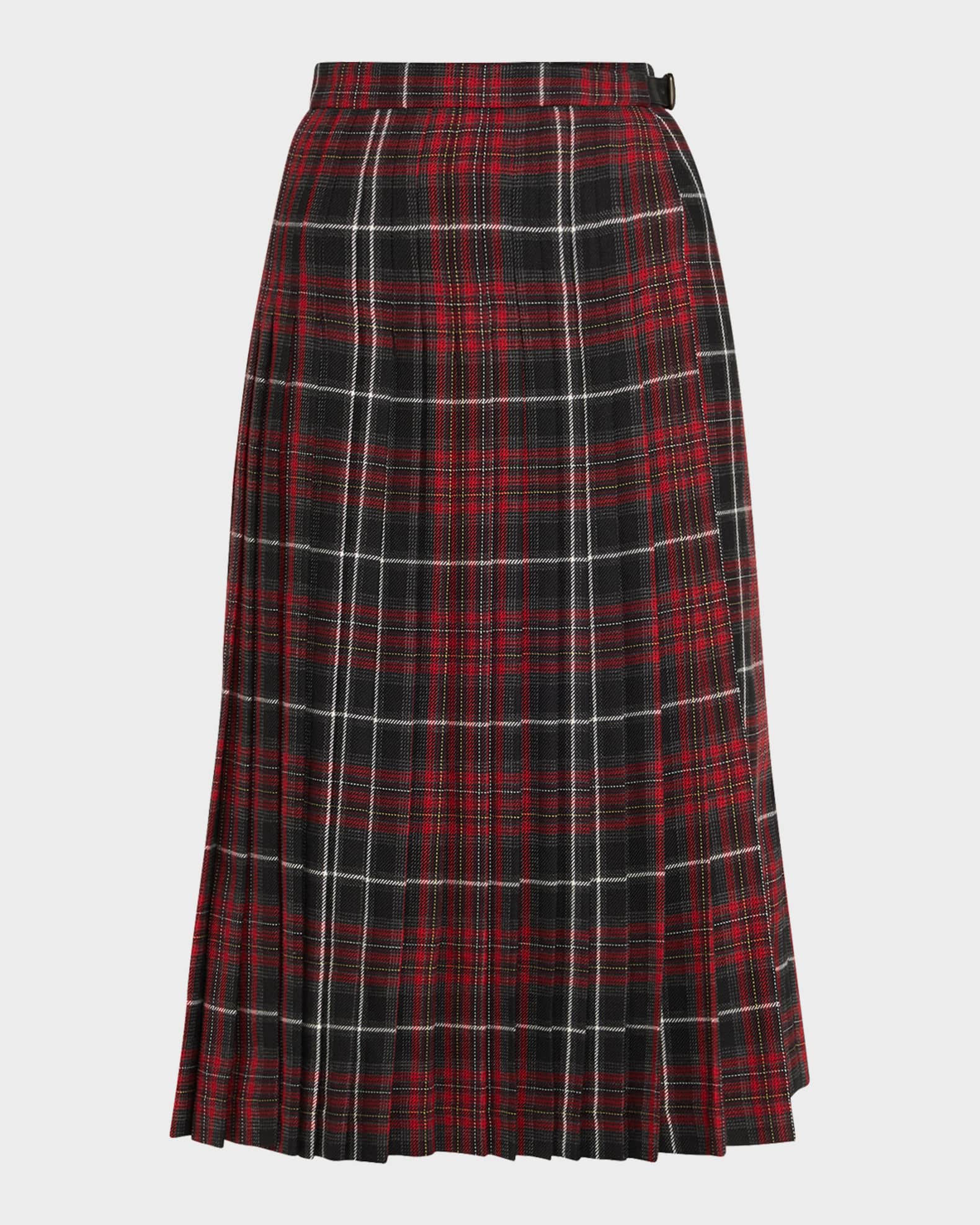 Burberry Check Pleated Wrap Midi Skirt | Neiman Marcus