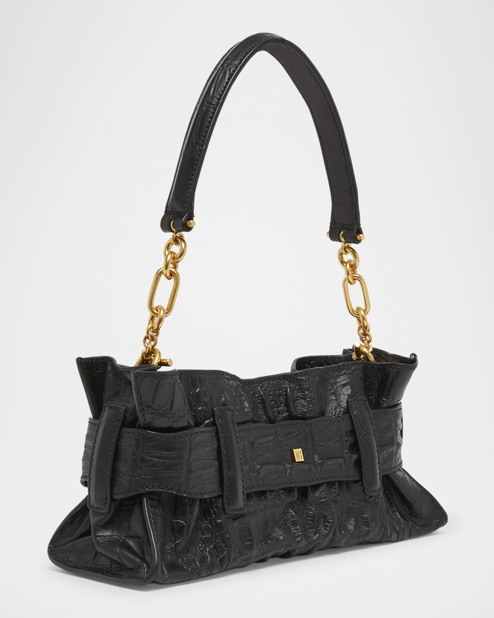 Balmain Anthem Mini Shoulder Bag in Croc-Embossed Leather | Neiman