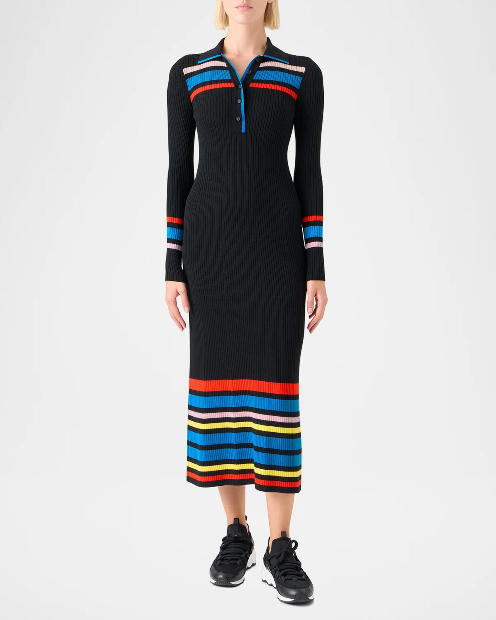 knit boatneck midi dress in stripe Akris punto Women's Colorblocked Rib-Knit Polo - Black Multicolor SCHL007452_ARG_XXL