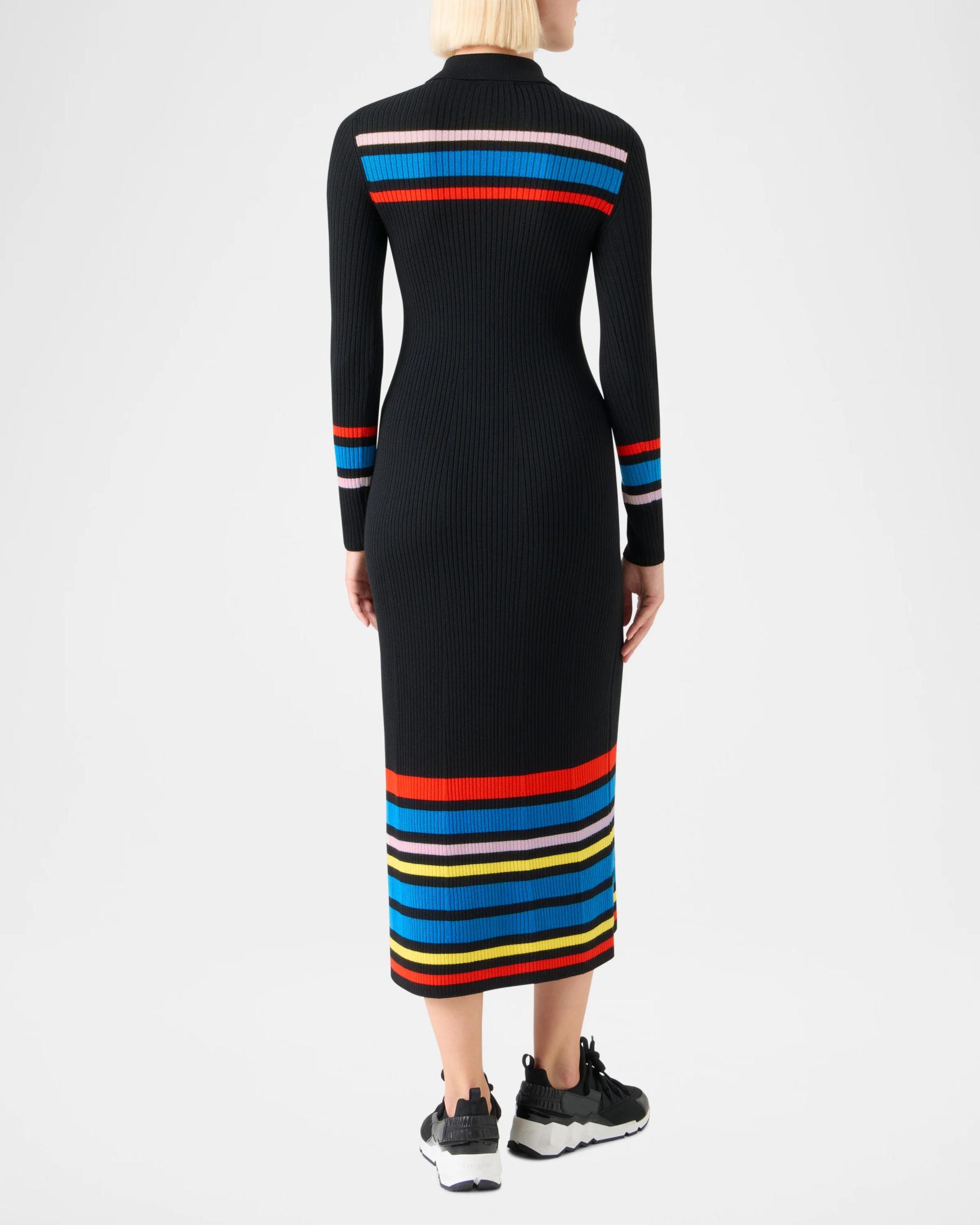 akris knit dress punto Women's Colorblocked Stripe Rib-Knit Polo - Black Multicolor Los Angeles Inventory