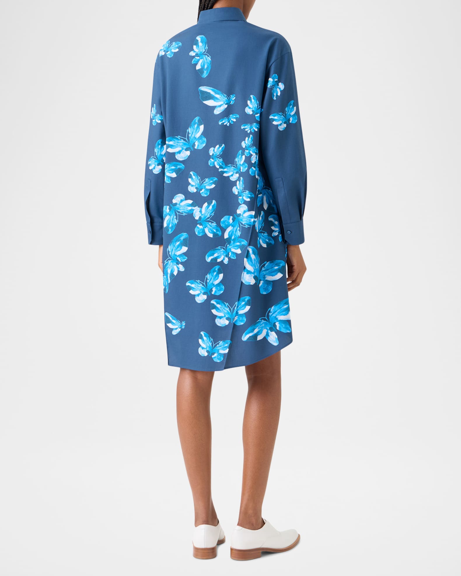 akris shirt dress Midi Shirt Dress in Structured Cotton Silk lapis blue / 10