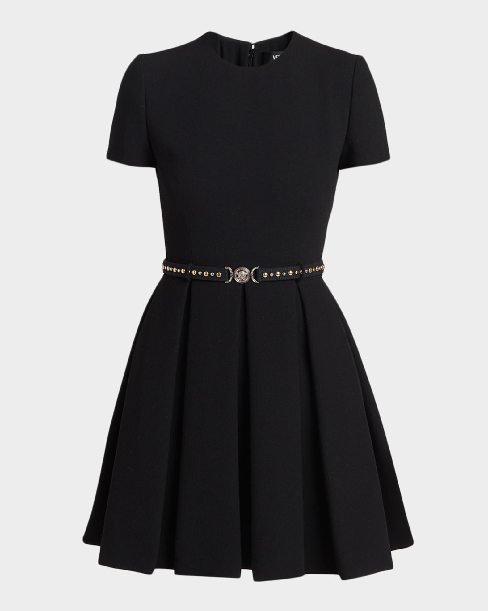 Versace Women's Medusa '95 Belted Double Face Virgin Wool Crepe Fit & Flare Dress - Black - Mini Dresses