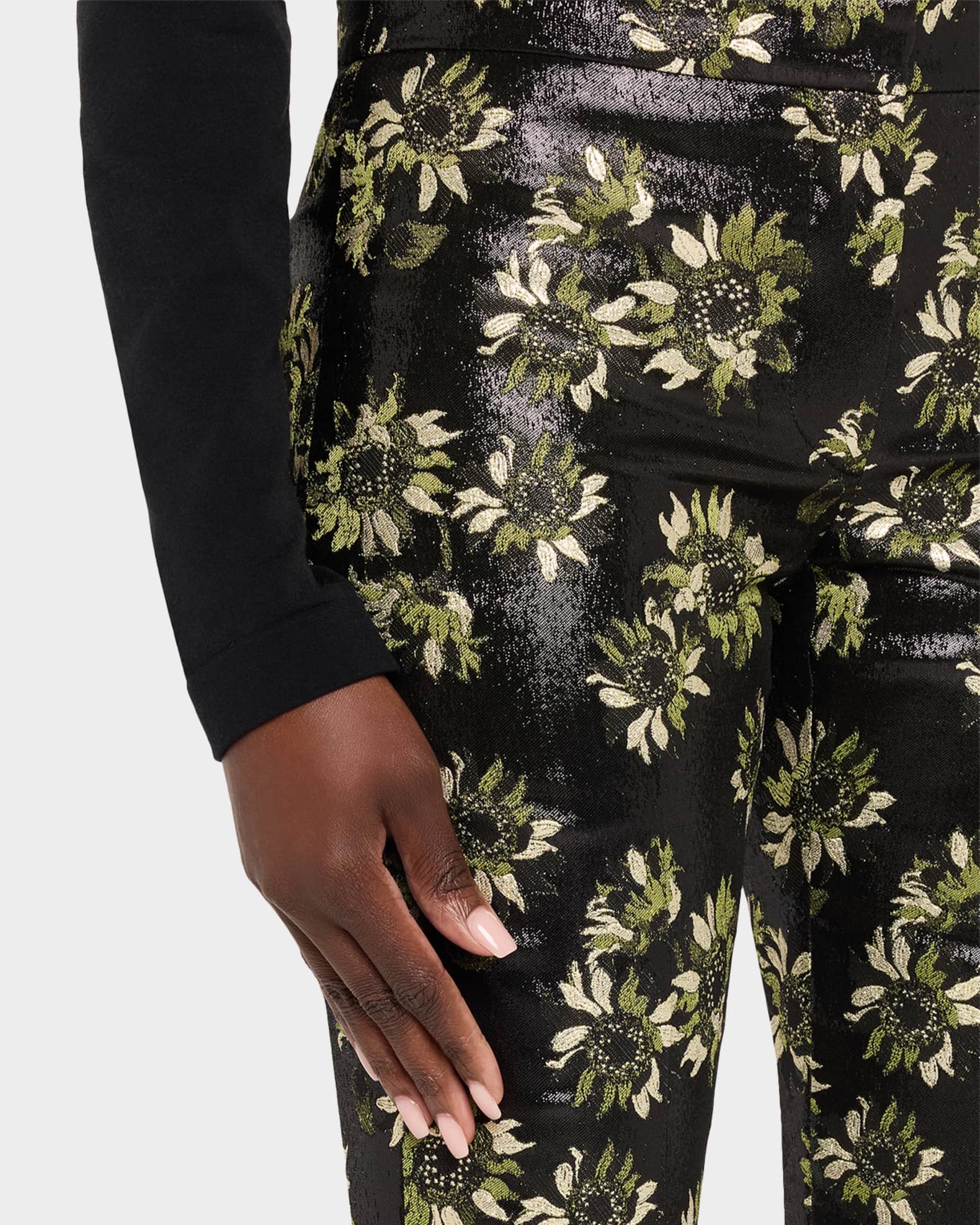 McQueen Lacquered Sunflower Jacquard Slim-Leg Ankle Pants | Neiman