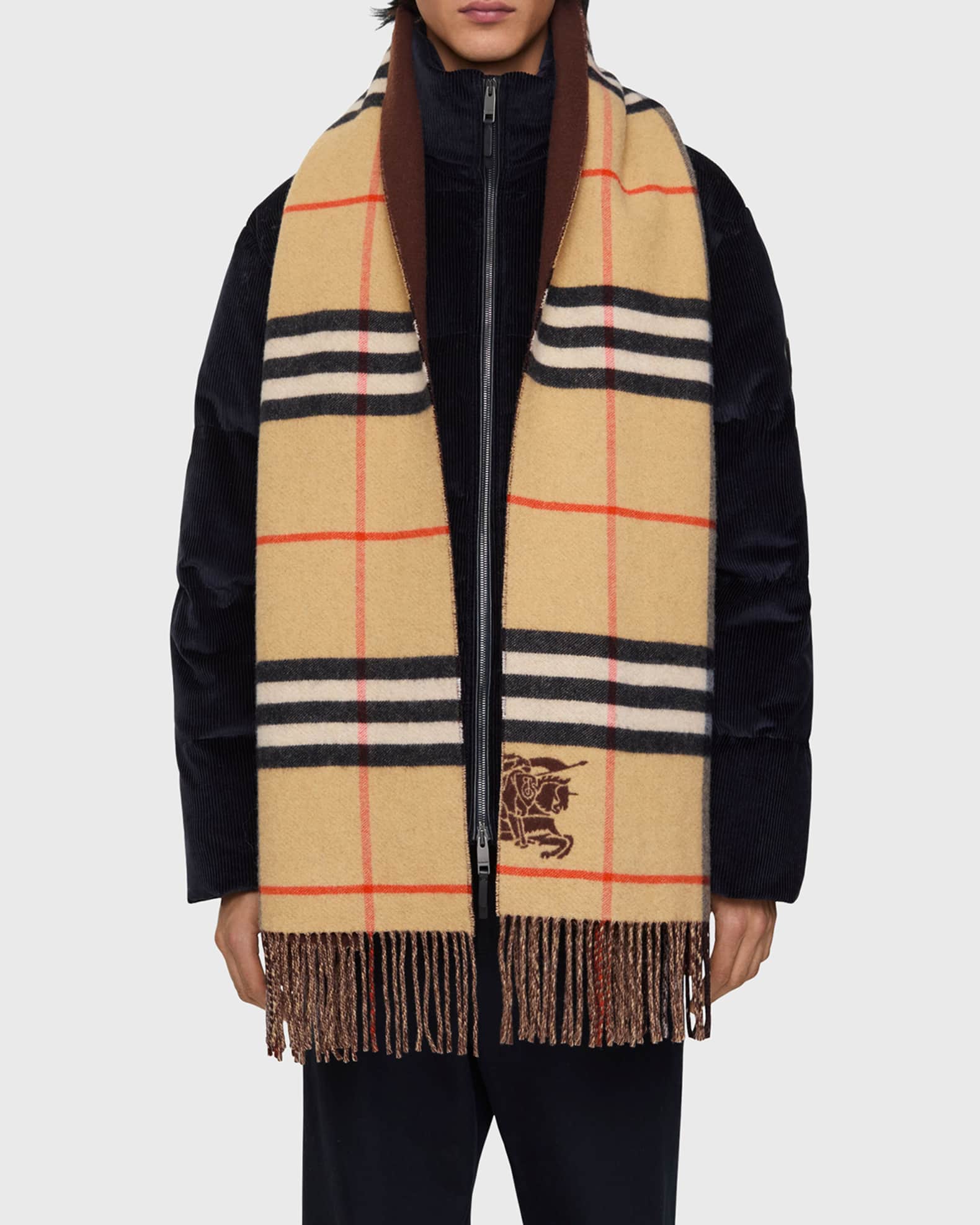 Burberry Men's Reversible Cashmere EKD Check Scarf | Neiman Marcus