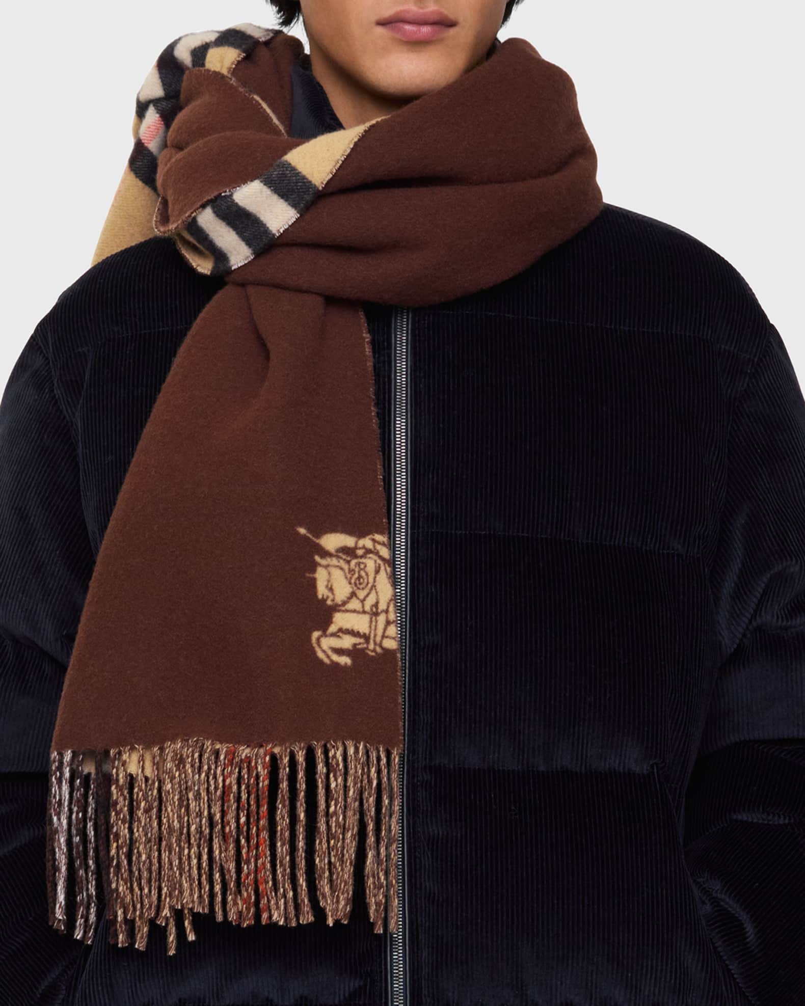 Burberry Men's Reversible Cashmere EKD Check Scarf | Neiman Marcus