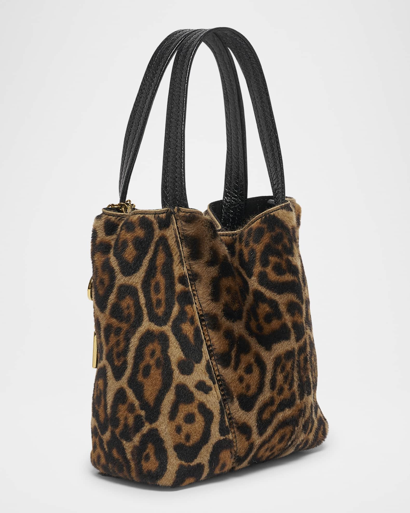 Chloe Spin Tote Bag in Leopard-Print Shearling | Neiman Marcus