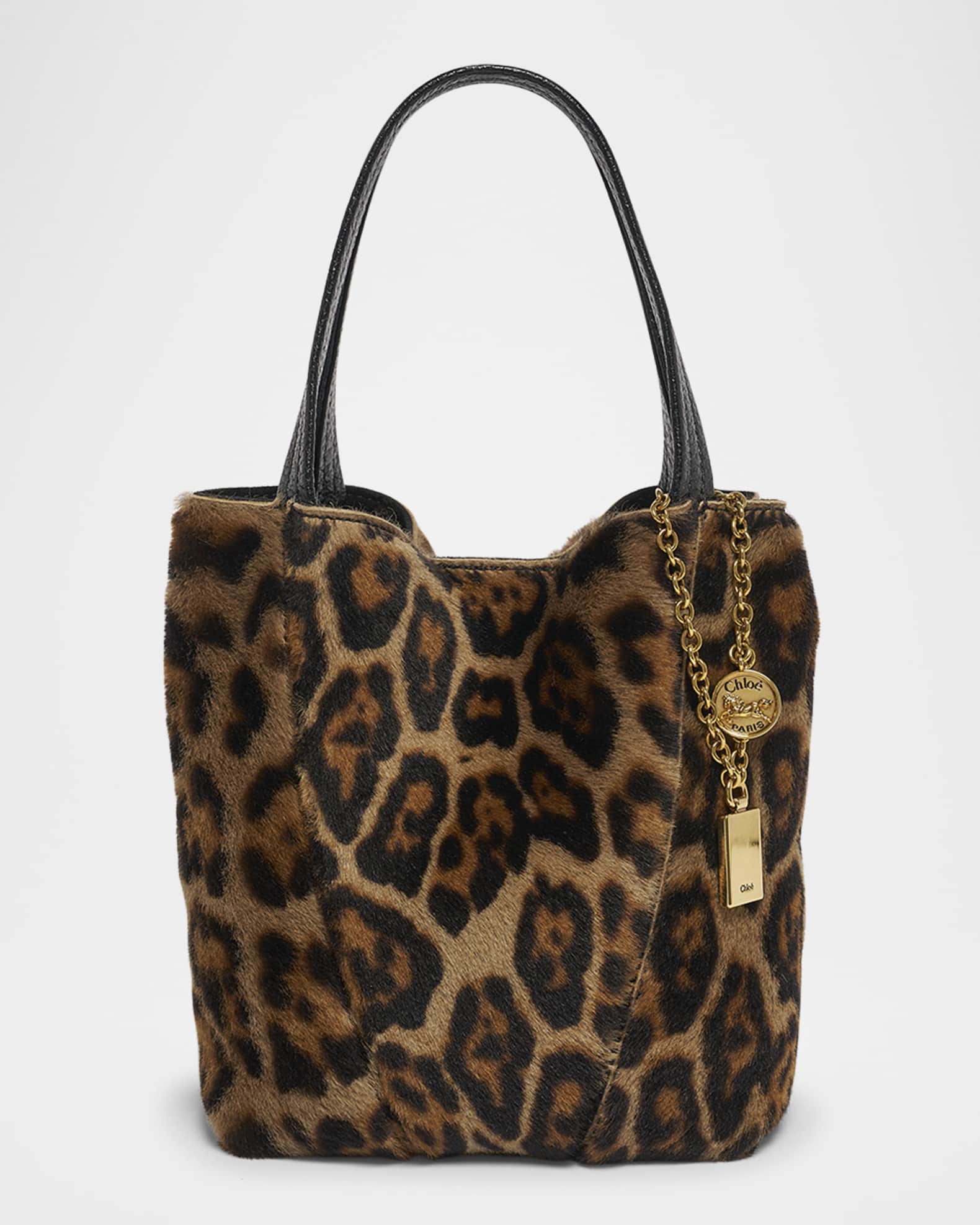 Chloe Spin Tote Bag in Leopard-Print Shearling | Neiman Marcus