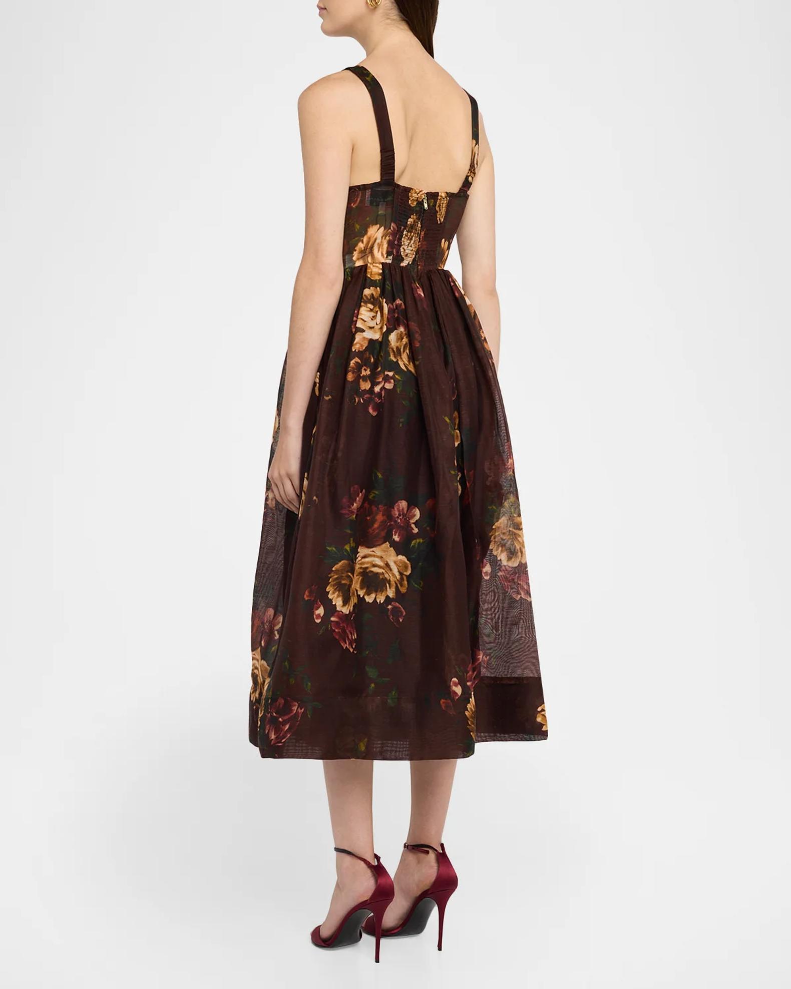 Cara Cara Phoebe Floral Linen and Silk Midi Bustier Dress | Neiman Marcus