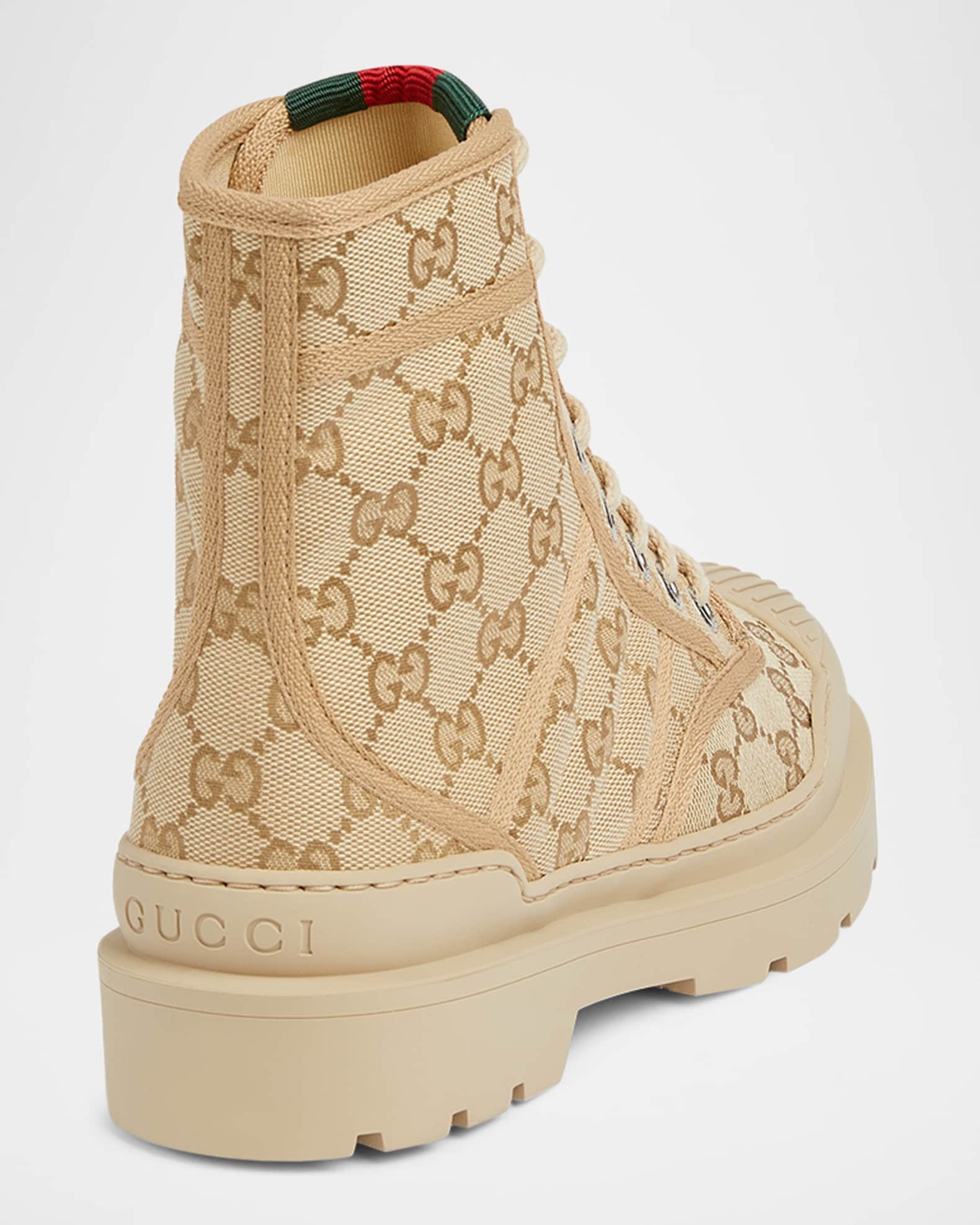 靴 GUCCI GG Monogram Boots 36 1/2 Gucci GG Monogram Canvas Combat Boots | Neiman Marcus