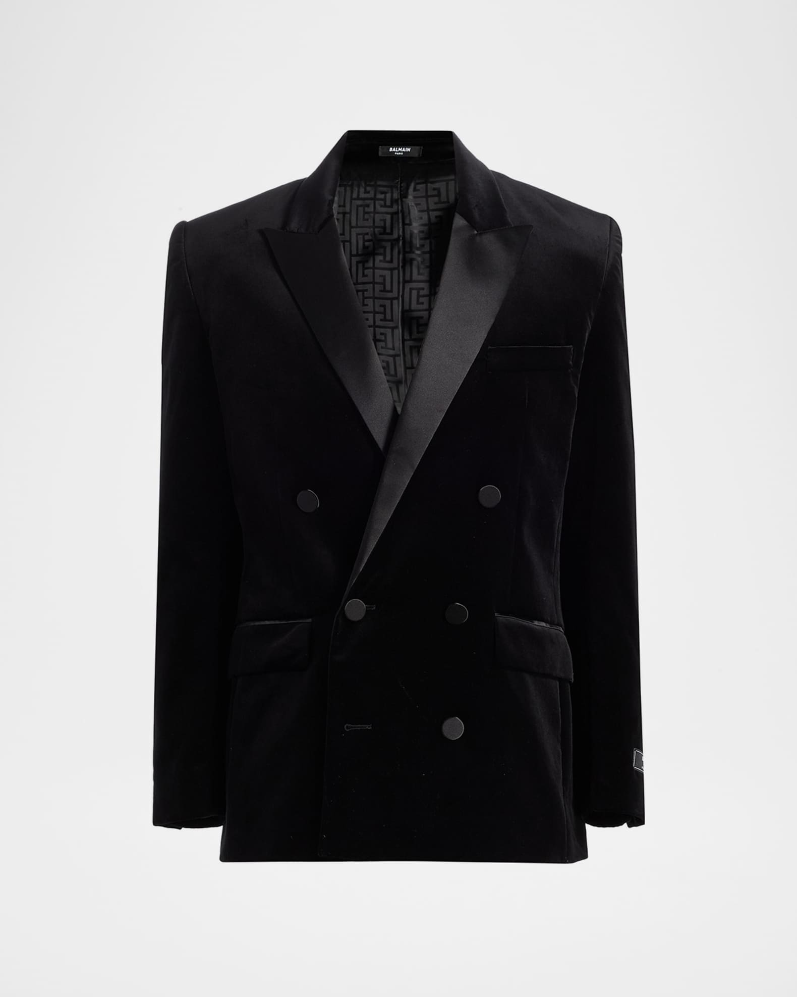 Balmain Men's Velvet Satin-Trim Double-Breasted Blazer | Neiman Marcus