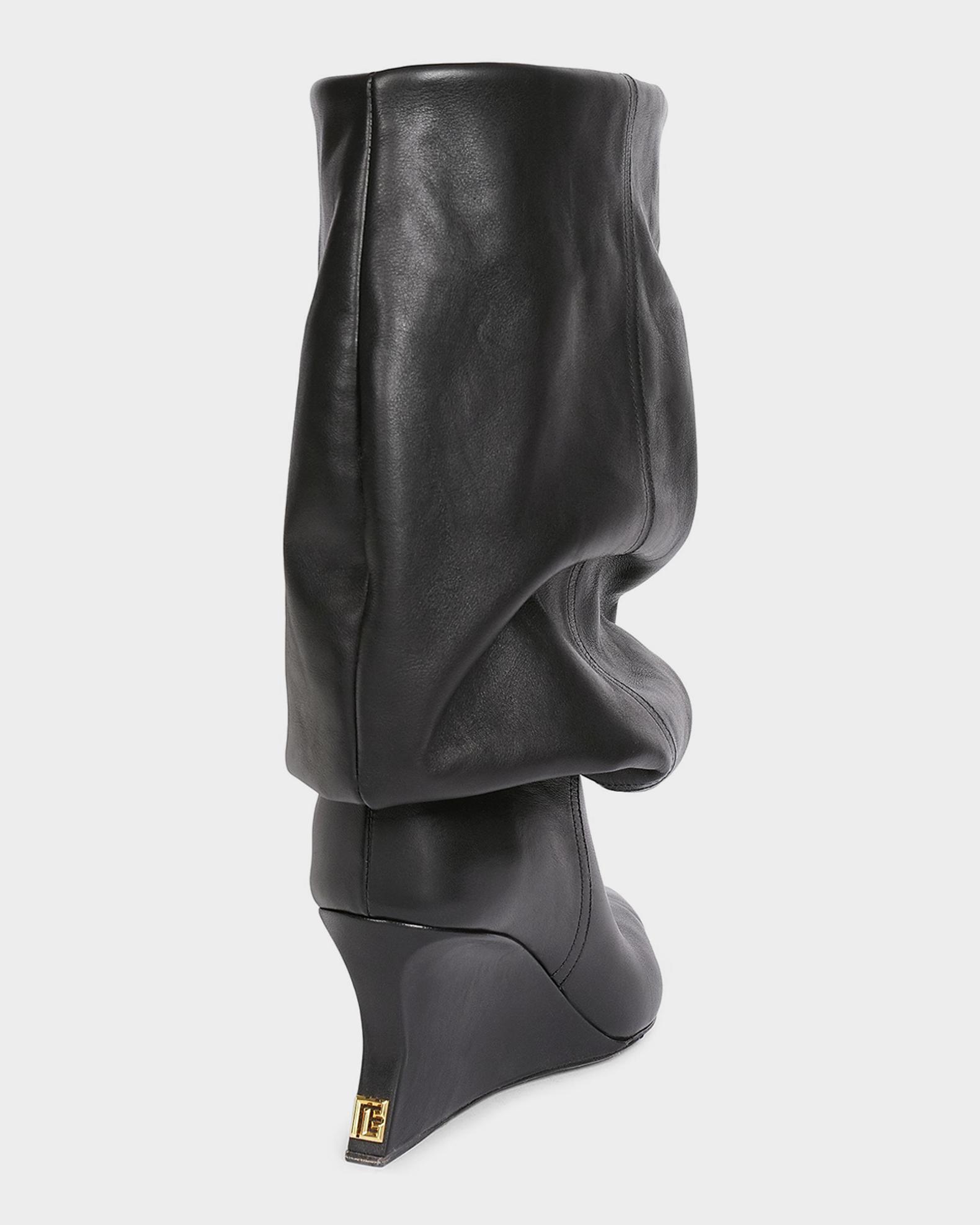 Balmain Scrunched Leather Wedge Ankle Boots | Neiman Marcus