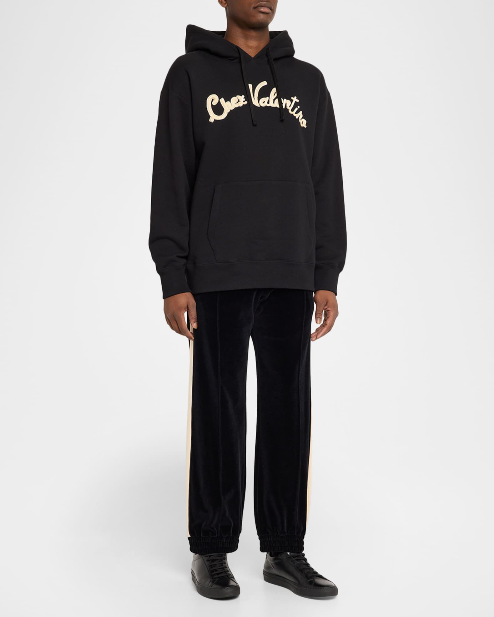 Valentino Garavani Men's Velvet Pintuck Stripe Sweatpants | Neiman