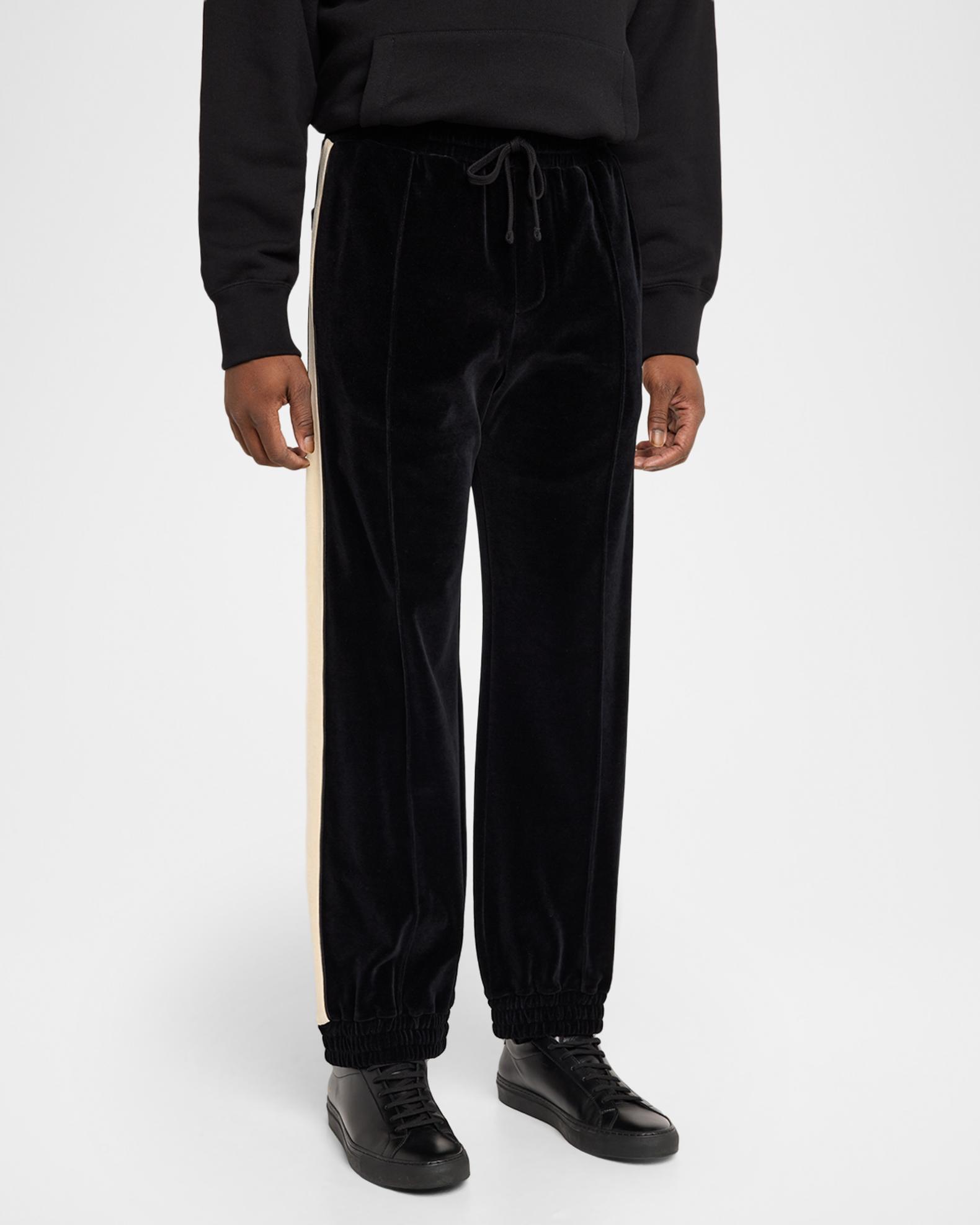 Valentino Garavani Men's Velvet Pintuck Stripe Sweatpants | Neiman
