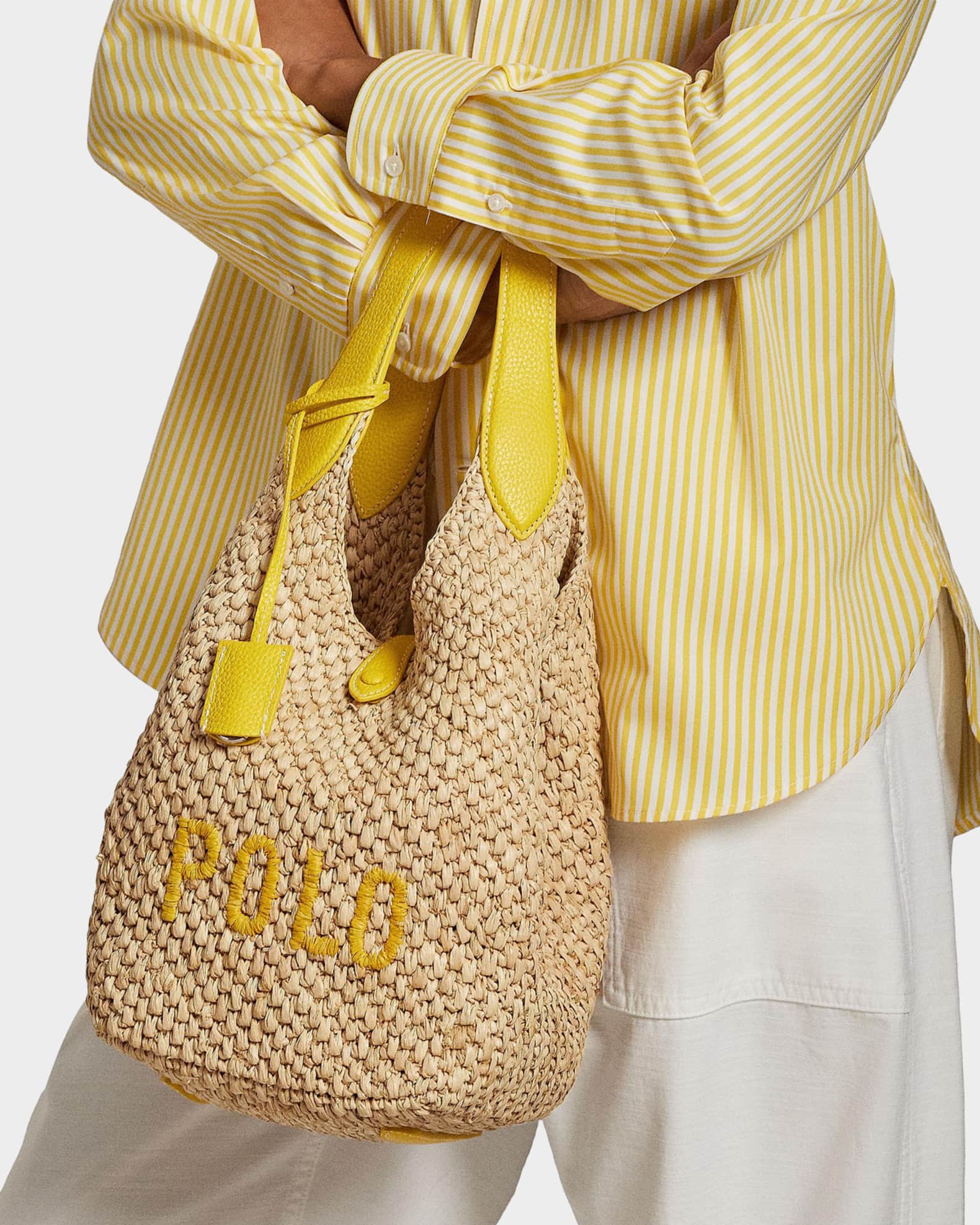 Polo Ralph Lauren Polo Play Leather-Trim Raffia Tote Bag | Neiman