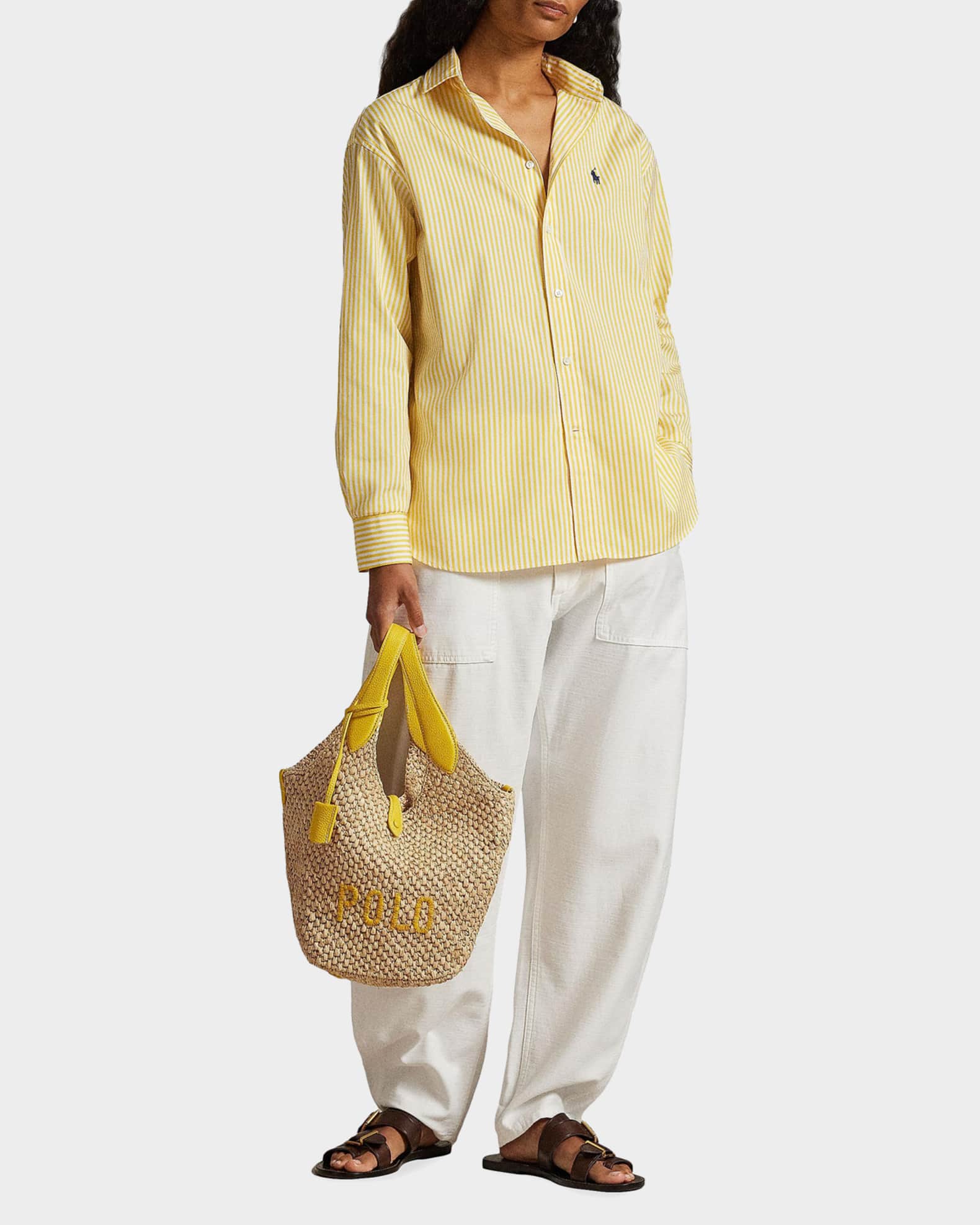 Polo Ralph Lauren Polo Play Leather-Trim Raffia Tote Bag | Neiman