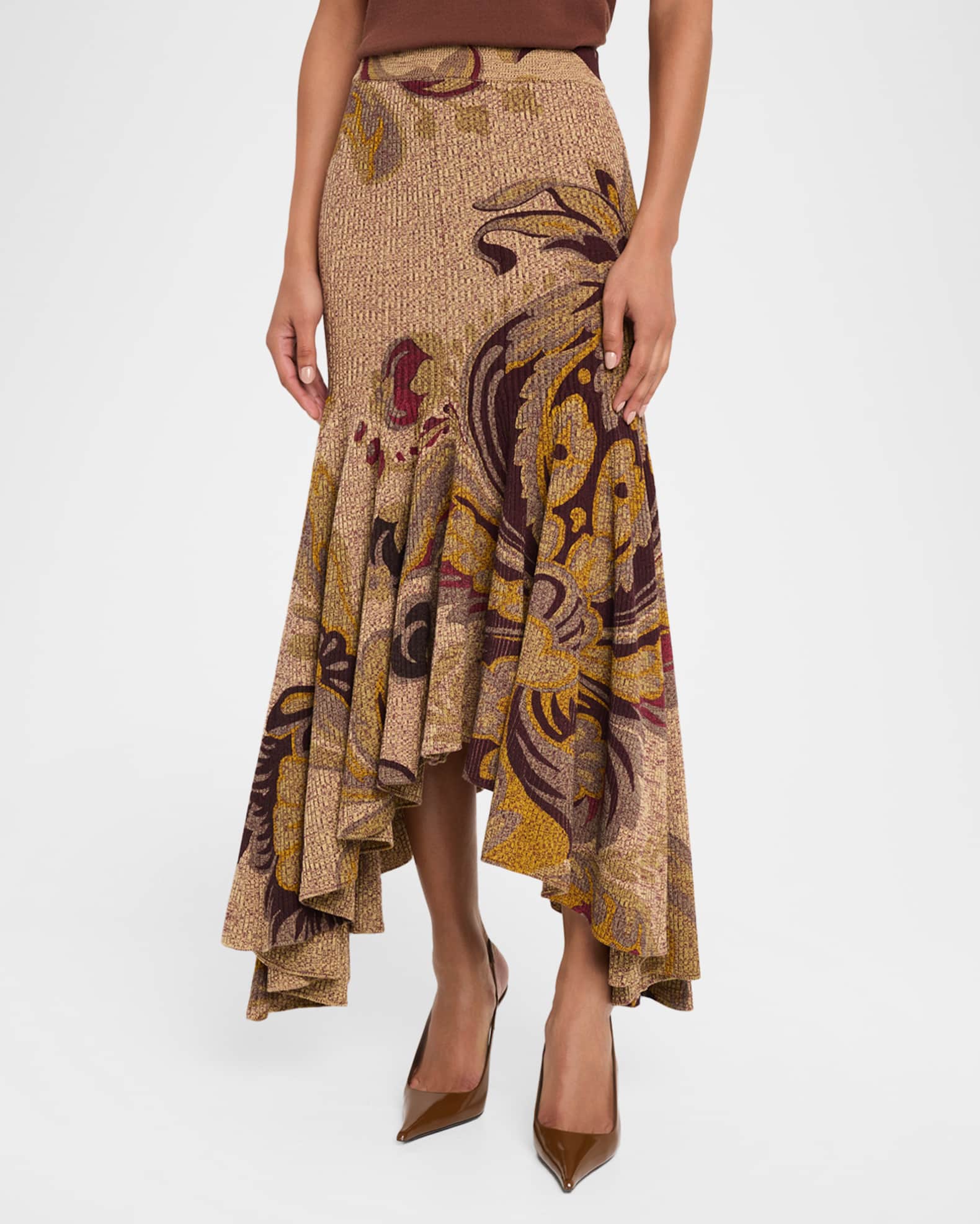 Etro Floral-Print Rib Knit Maxi Mermaid Skirt | Neiman Marcus