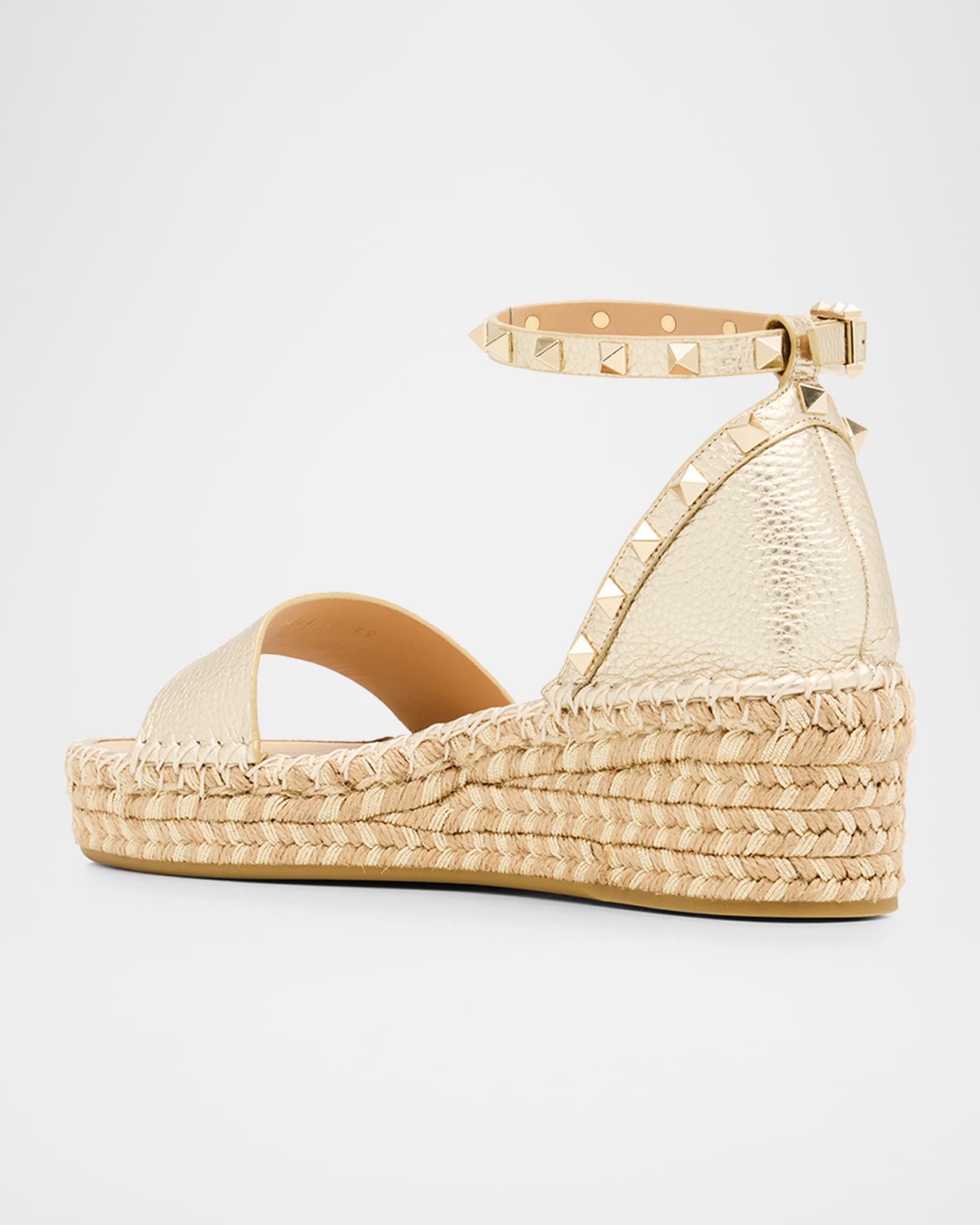 Valentino Garavani 55mm Rockstud Metallic Leather Wedge Espadrille