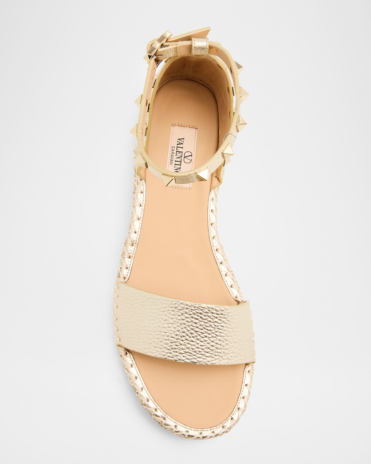 VALENTINO レザーサンダル 37 Valentino Garavani 55mm Rockstud Metallic Leather Wedge Espadrille