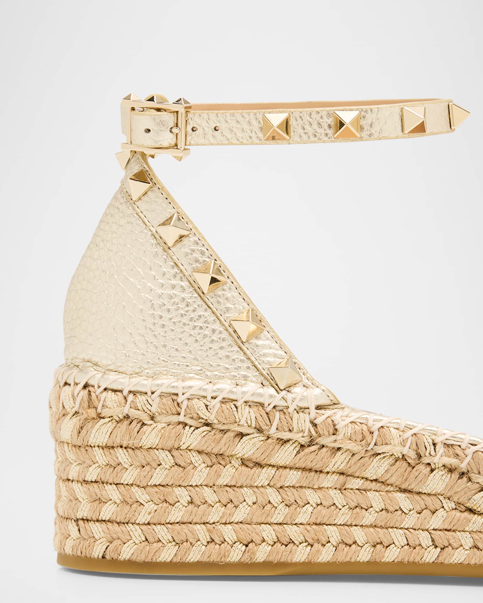 Valentino Garavani 55mm Rockstud Metallic Leather Wedge Espadrille
