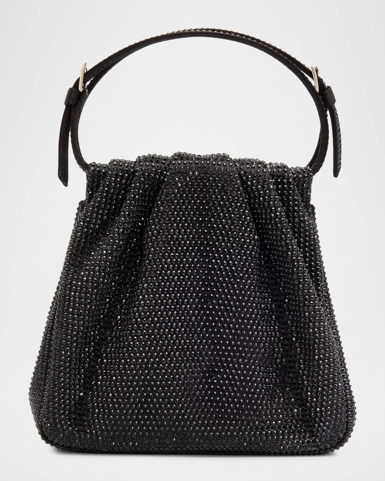 Amina Muaddi Vittoria Pleated Crystal Satin Top-Handle Bag