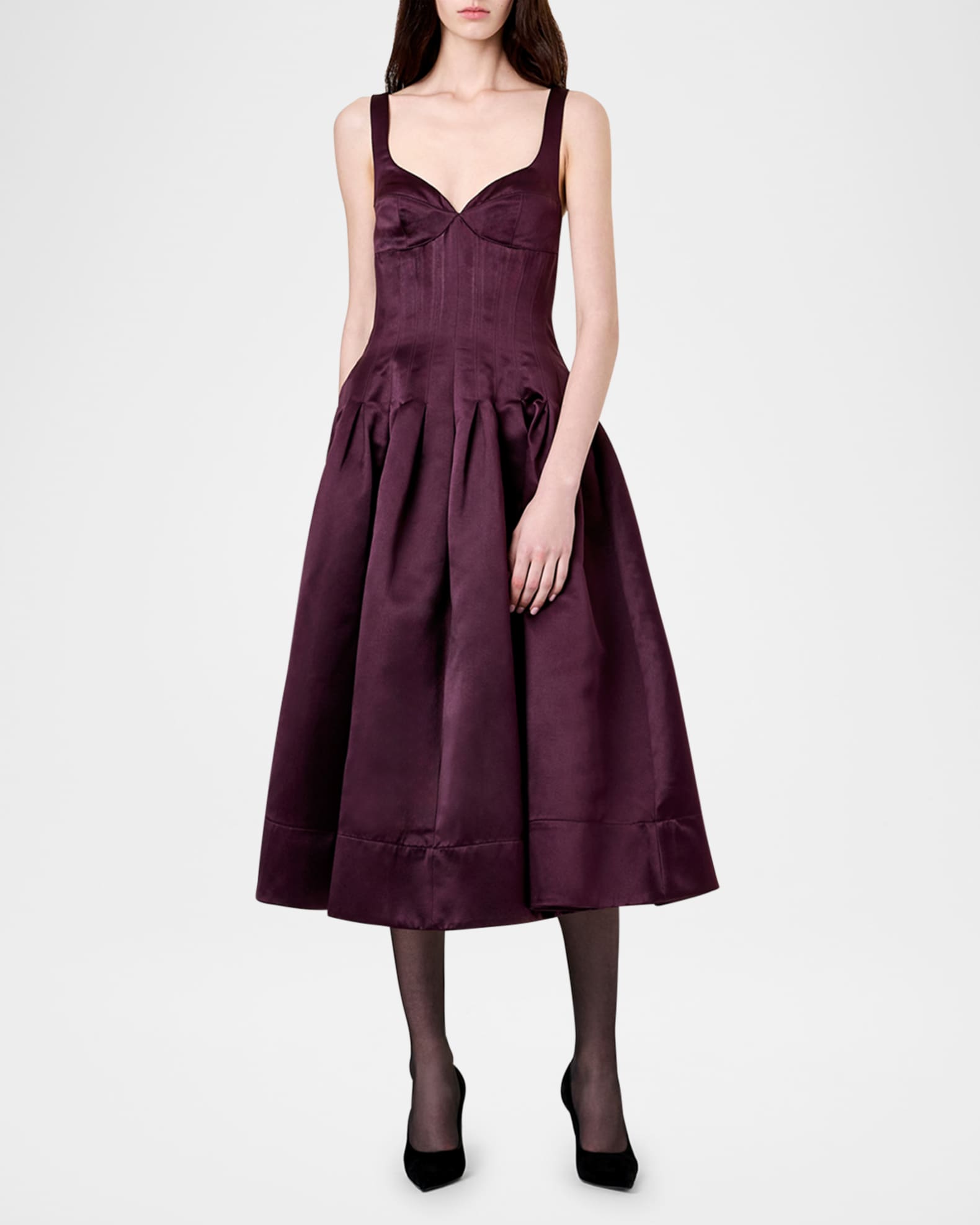 Nicholas Cory Sleeveless Pleated Corset Midi Dress, Dark Purpl, Women's, 6, Cocktail & Party Wedding Guest Dresses Sleeveless Dresses